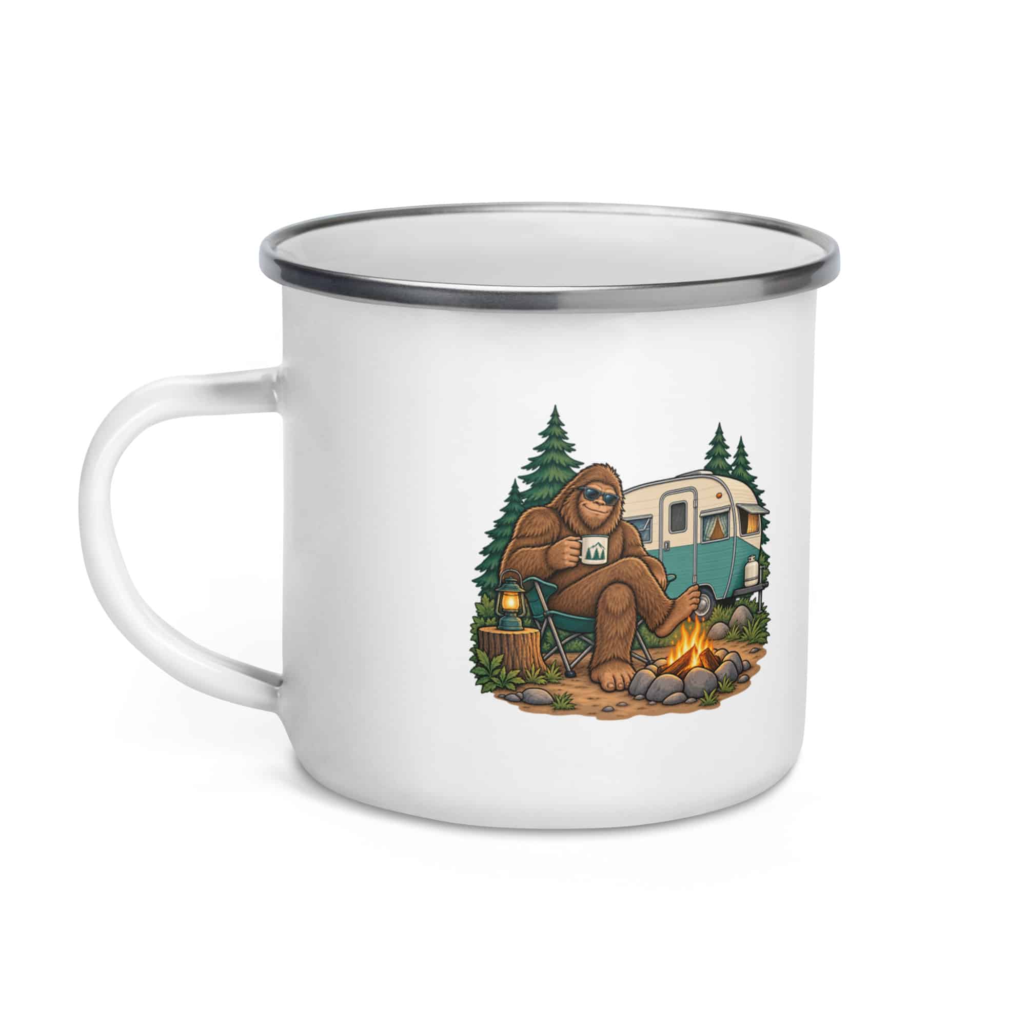 Bigfoot Camper Road Trip Enamel Camp Mug