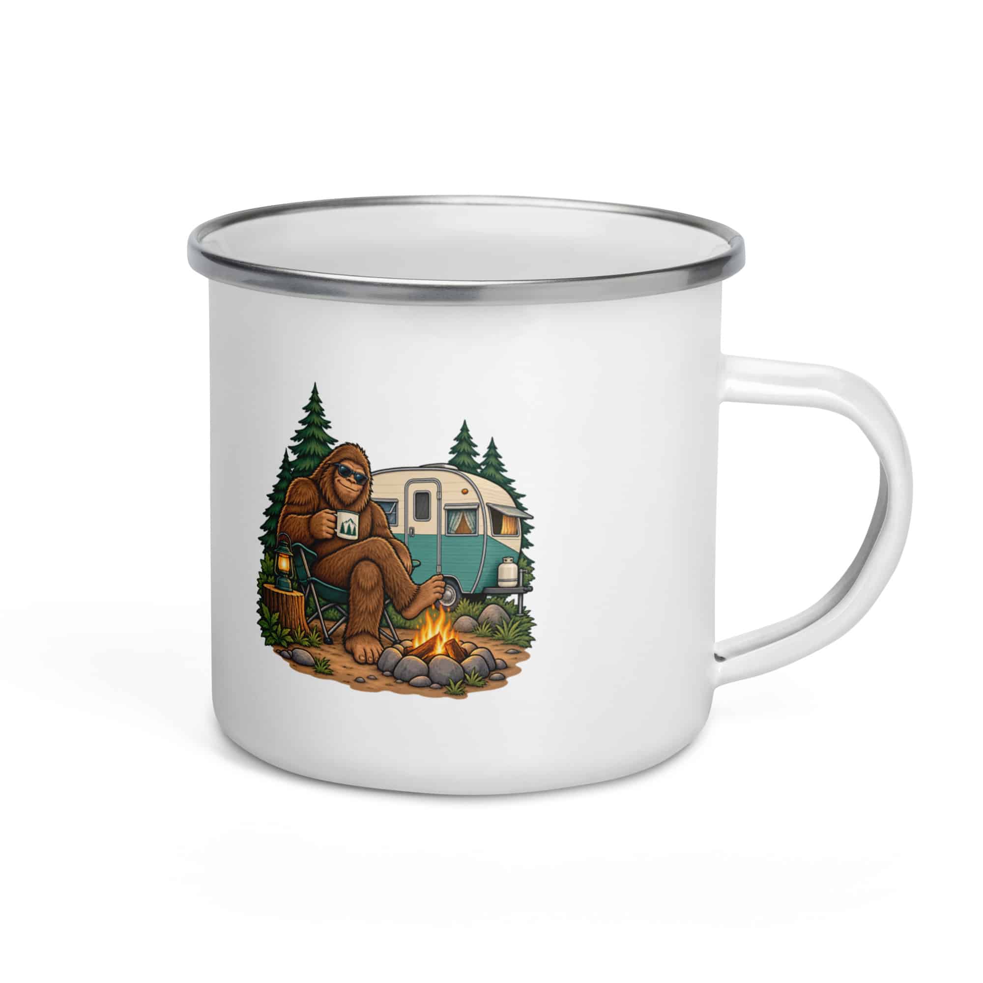 Bigfoot Camper Road Trip Enamel Camp Mug