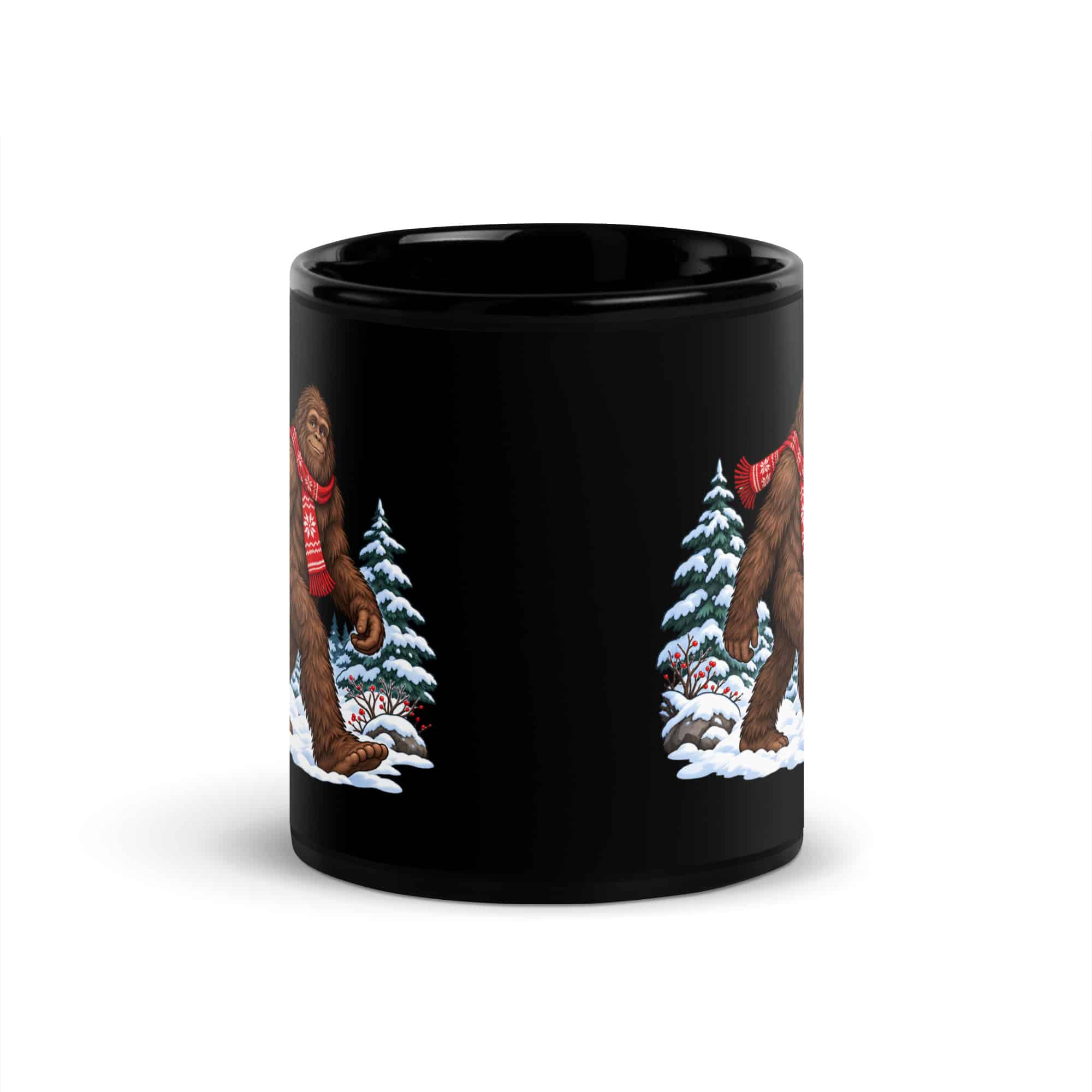 Winter Woods Bigfoot Black Mug