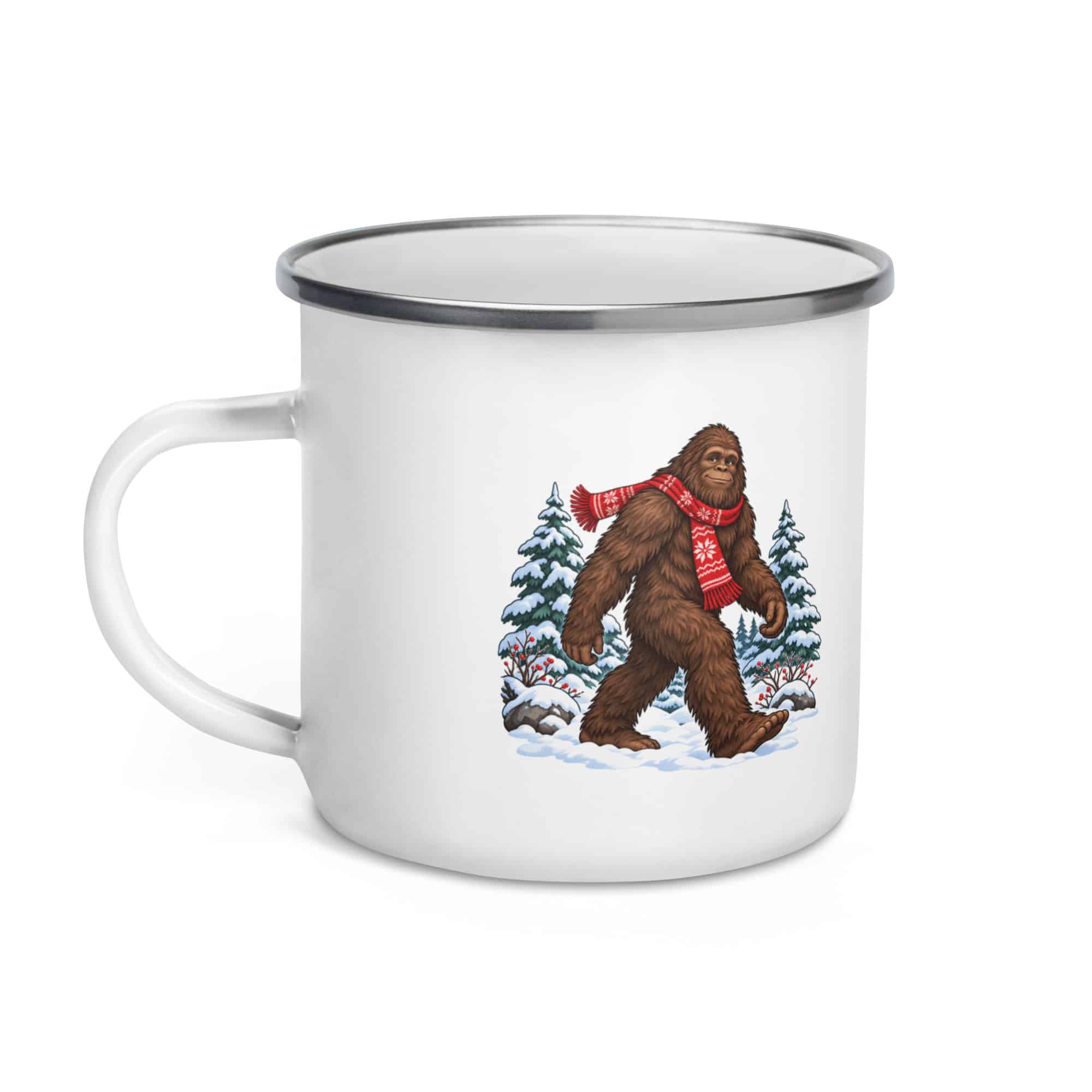 Bigfoot Winter Woods Enamel Camp Mug