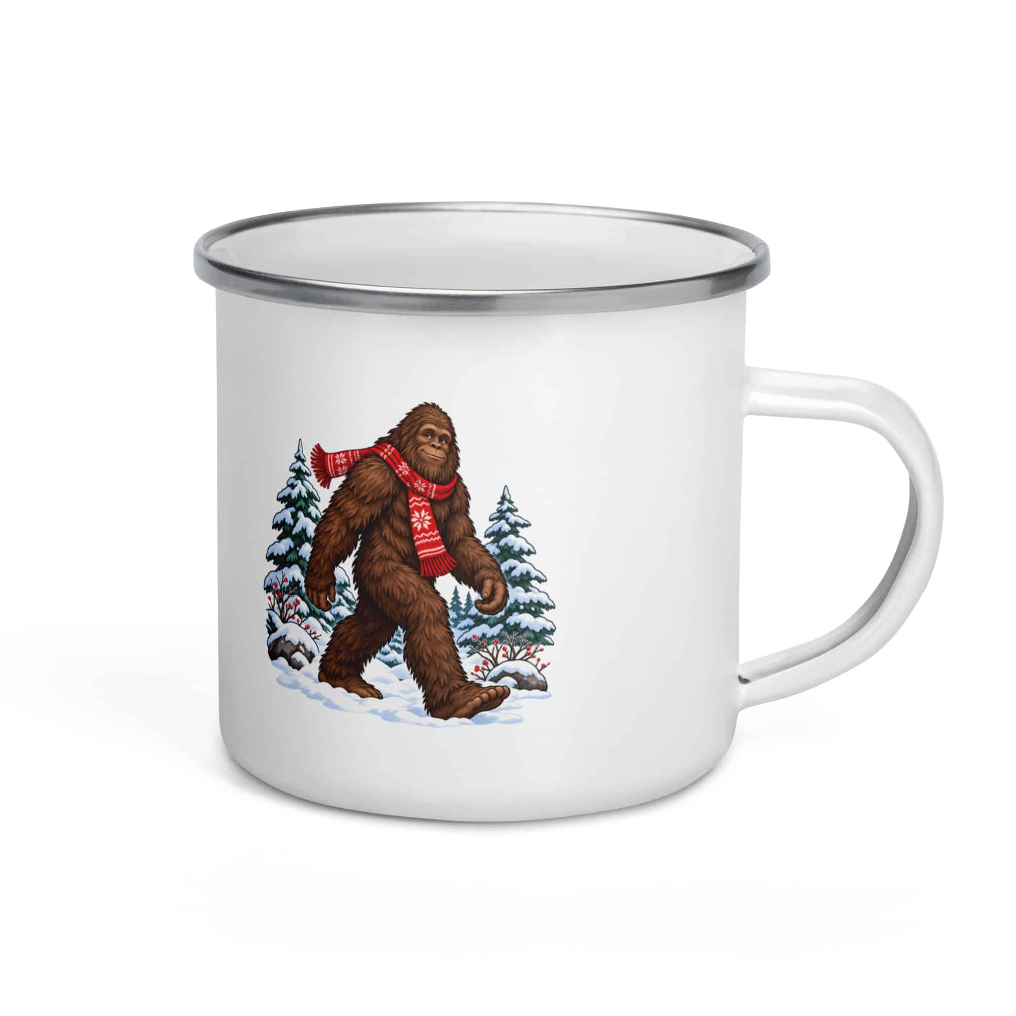 Bigfoot Winter Woods Enamel Camp Mug
