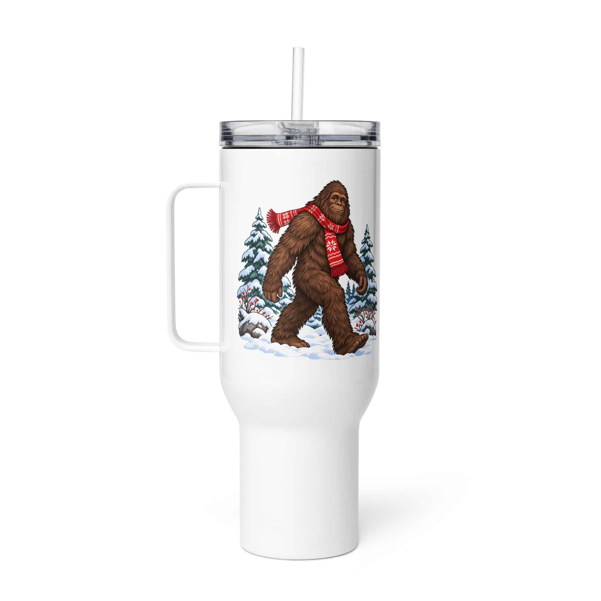 Bigfoot Winter Woods Travel Mug