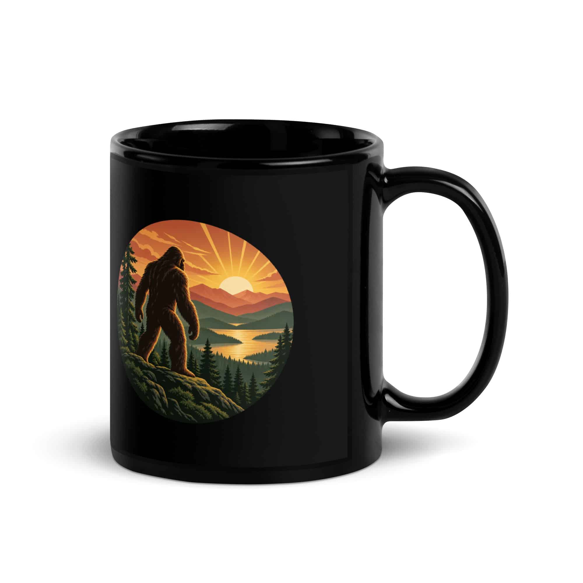 Sunrise Bigfoot Black Mug