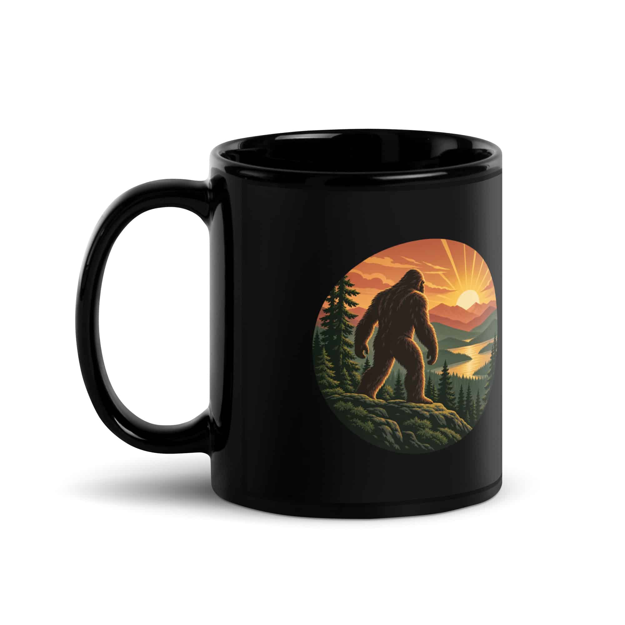 Sunrise Bigfoot Black Mug