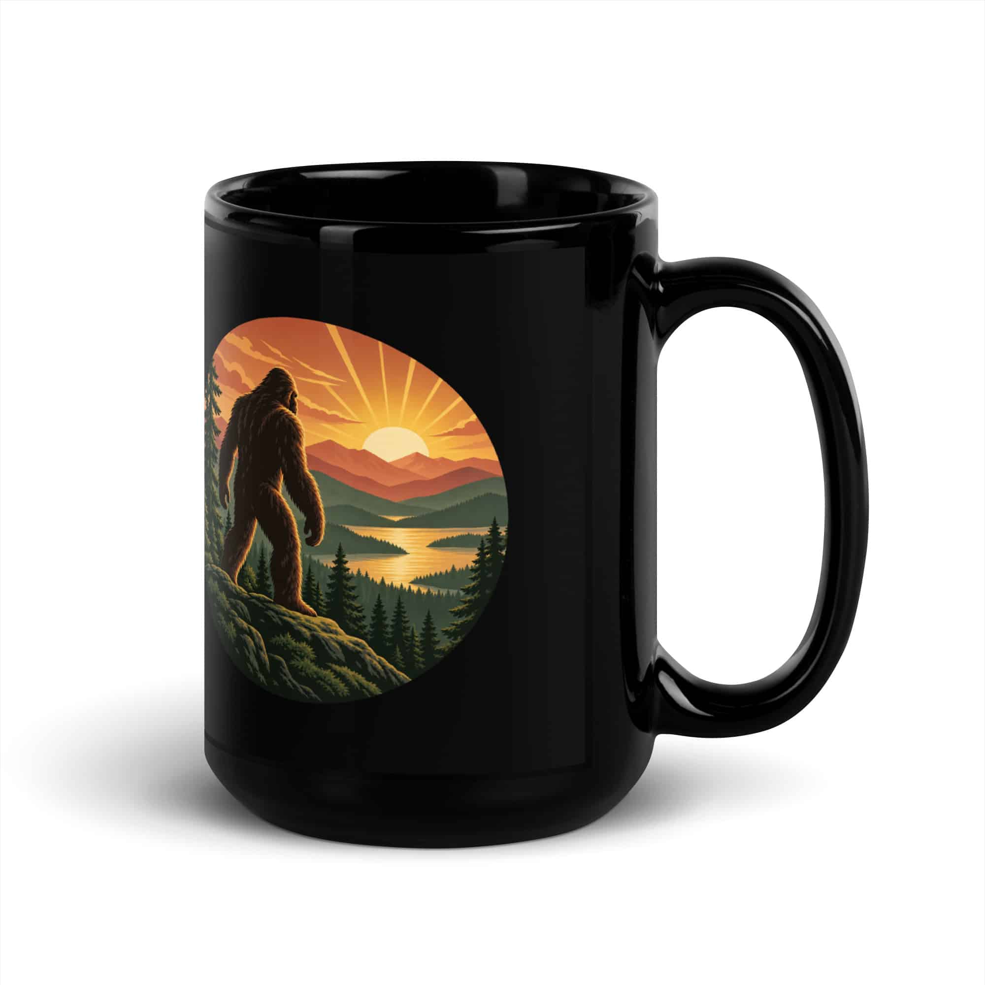 Sunrise Bigfoot Black Mug