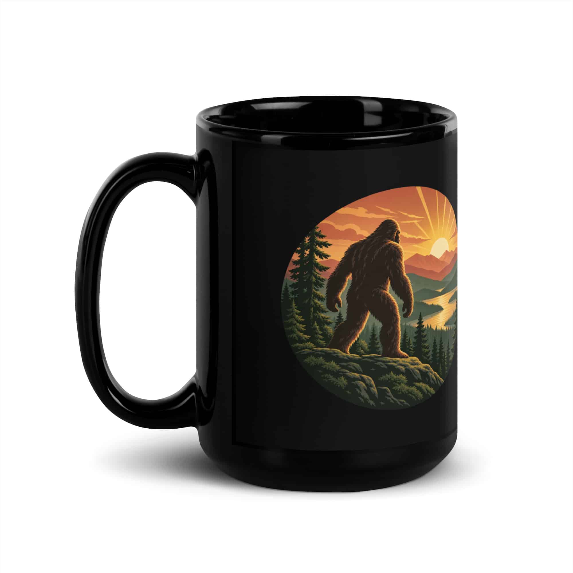 Sunrise Bigfoot Black Mug