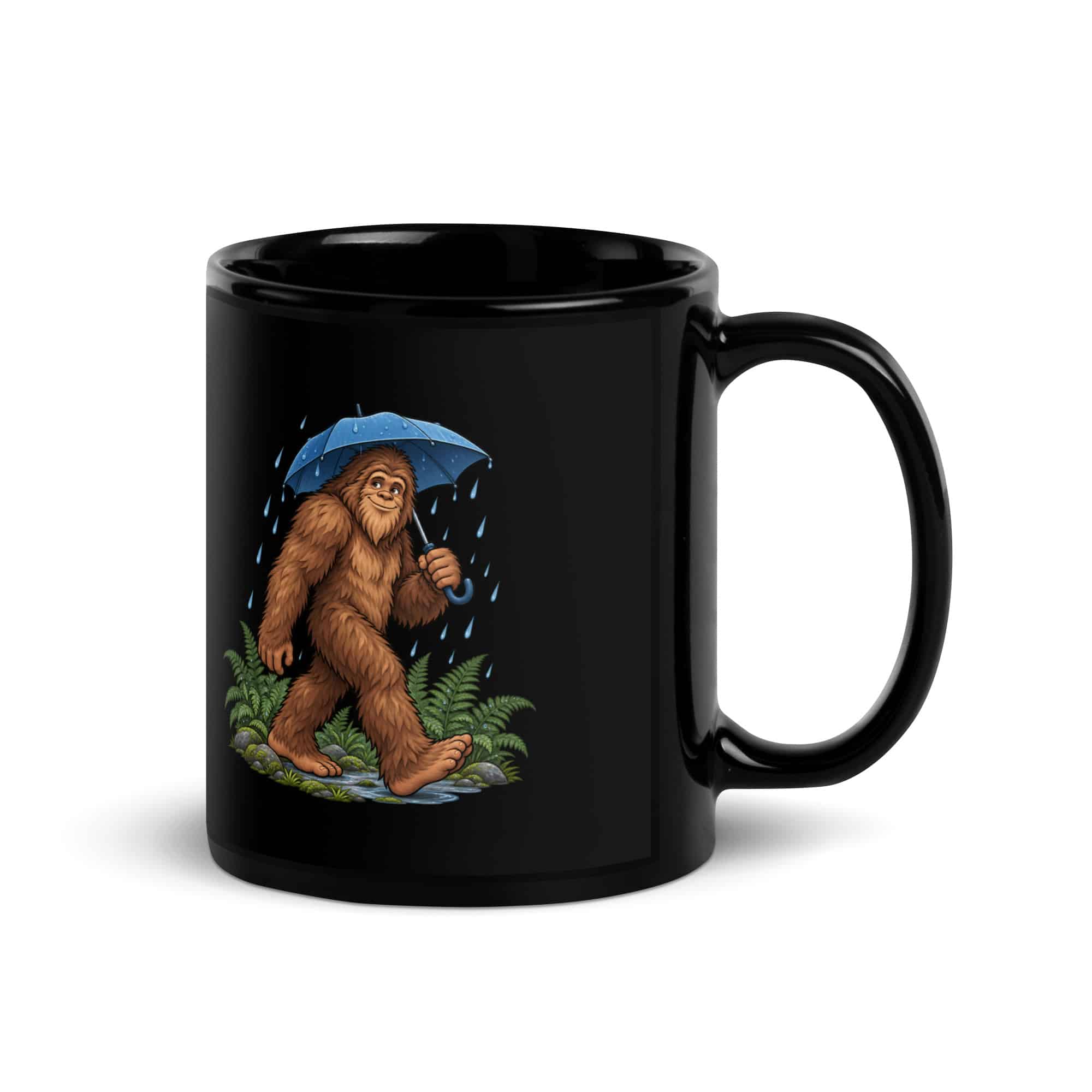 Rainy Trail Bigfoot Black Mug