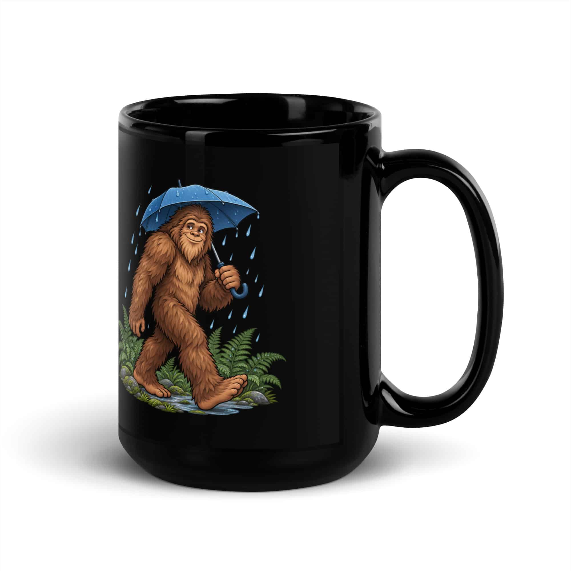 Rainy Trail Bigfoot Black Mug