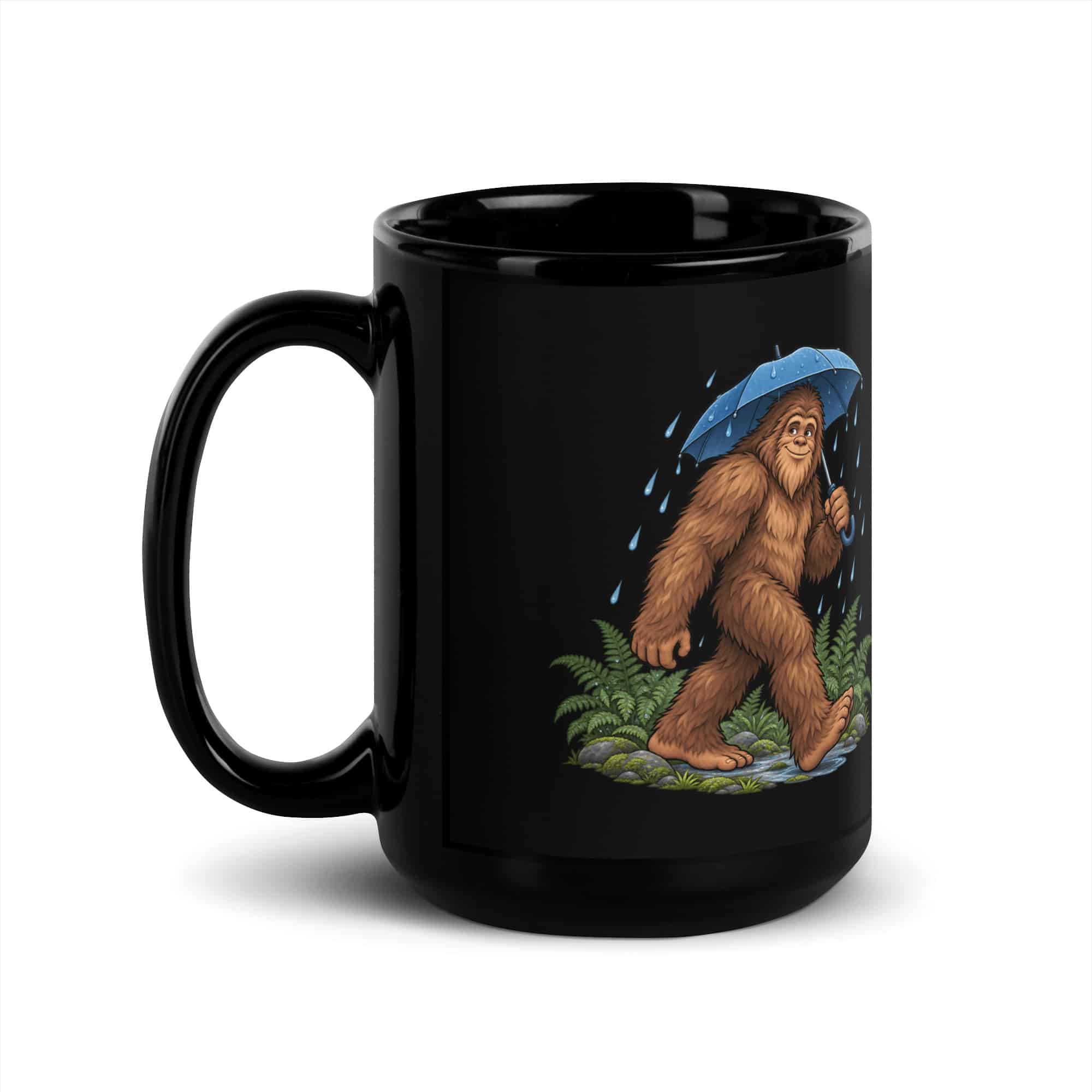 Rainy Trail Bigfoot Black Mug