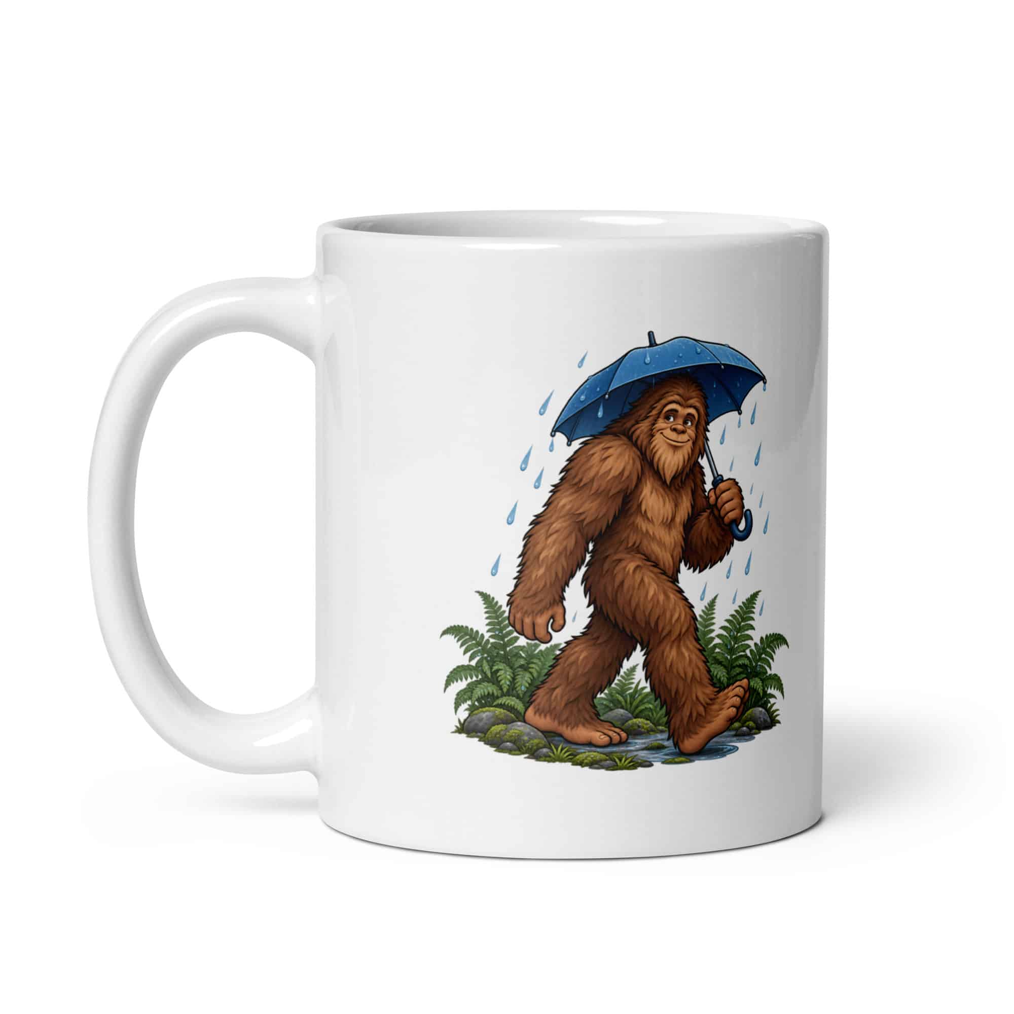 Bigfoot Rainy Trail White Ceramic Coffee Mug