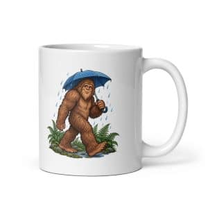 25 Bigfoot Rainy Trail White Ceramic Coffee Mug - 11 oz - Main