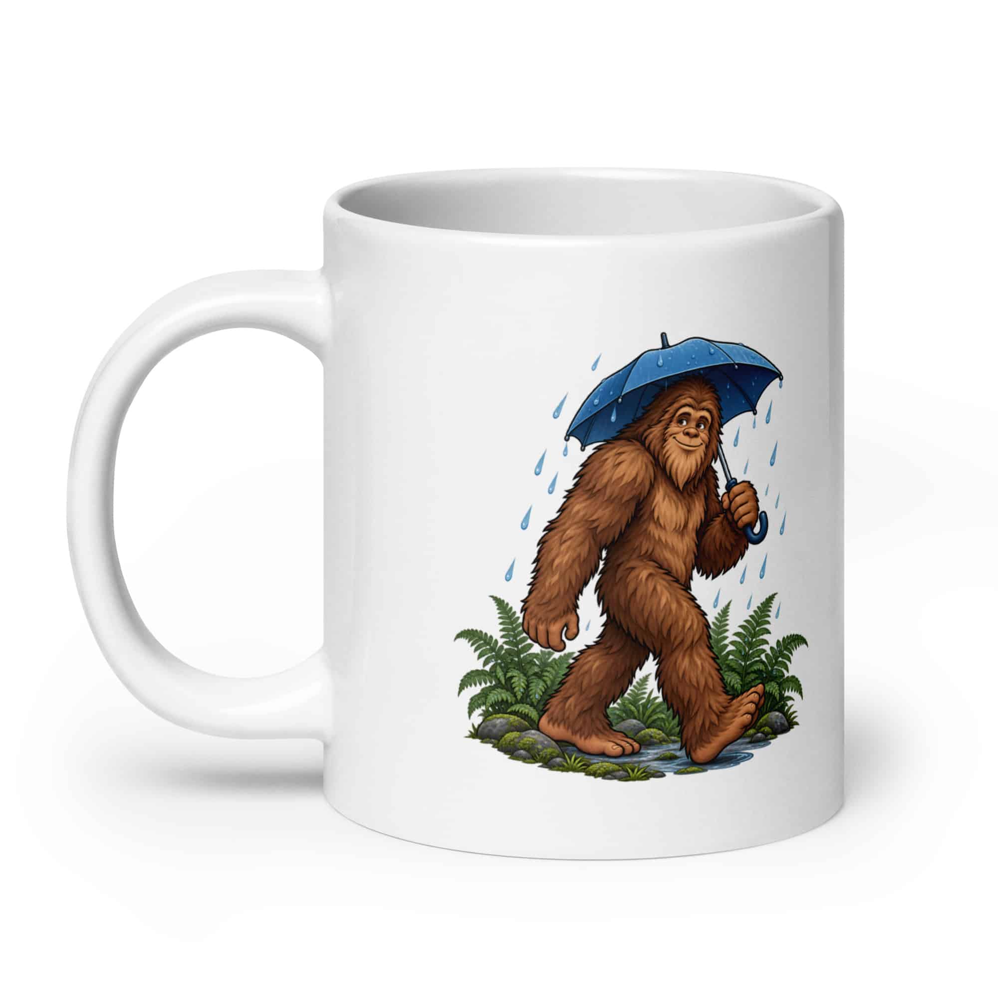 Bigfoot Rainy Trail White Ceramic Coffee Mug