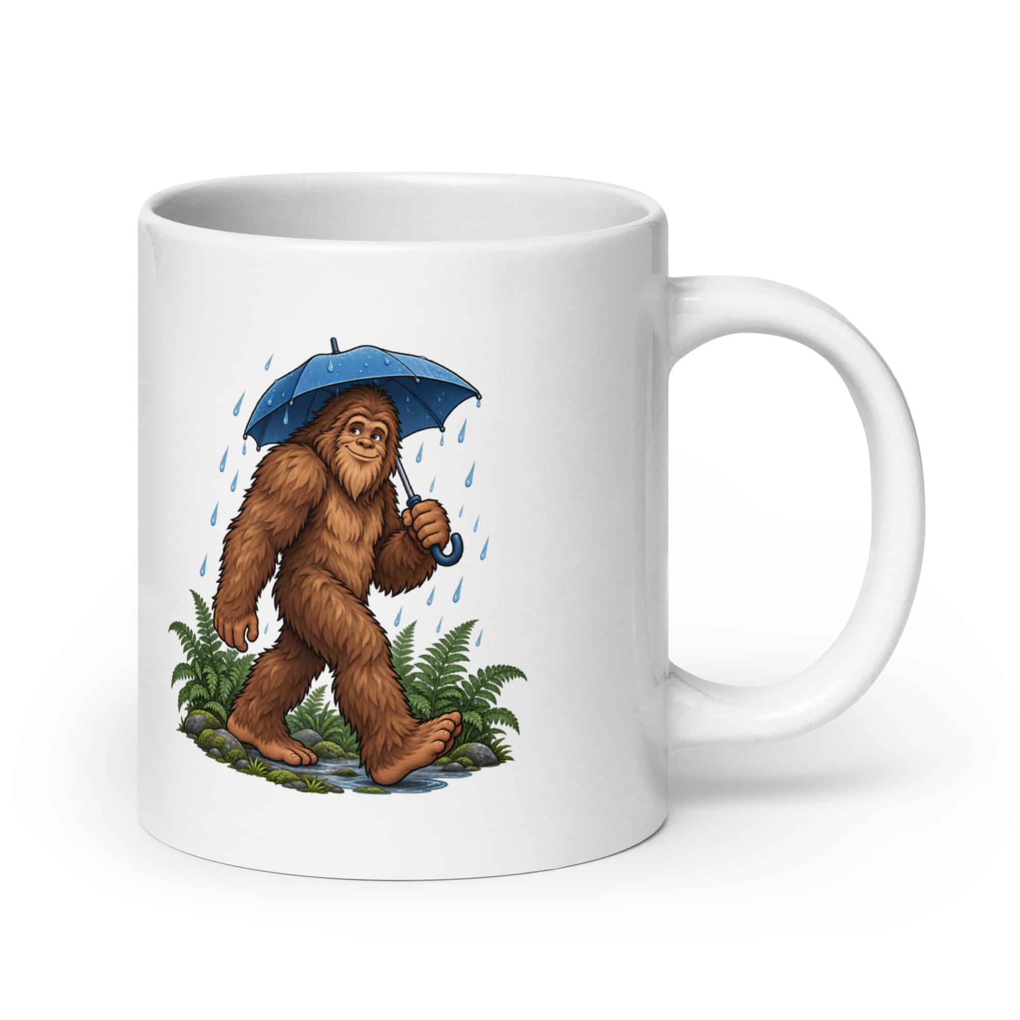 Bigfoot Rainy Trail White Ceramic Coffee Mug