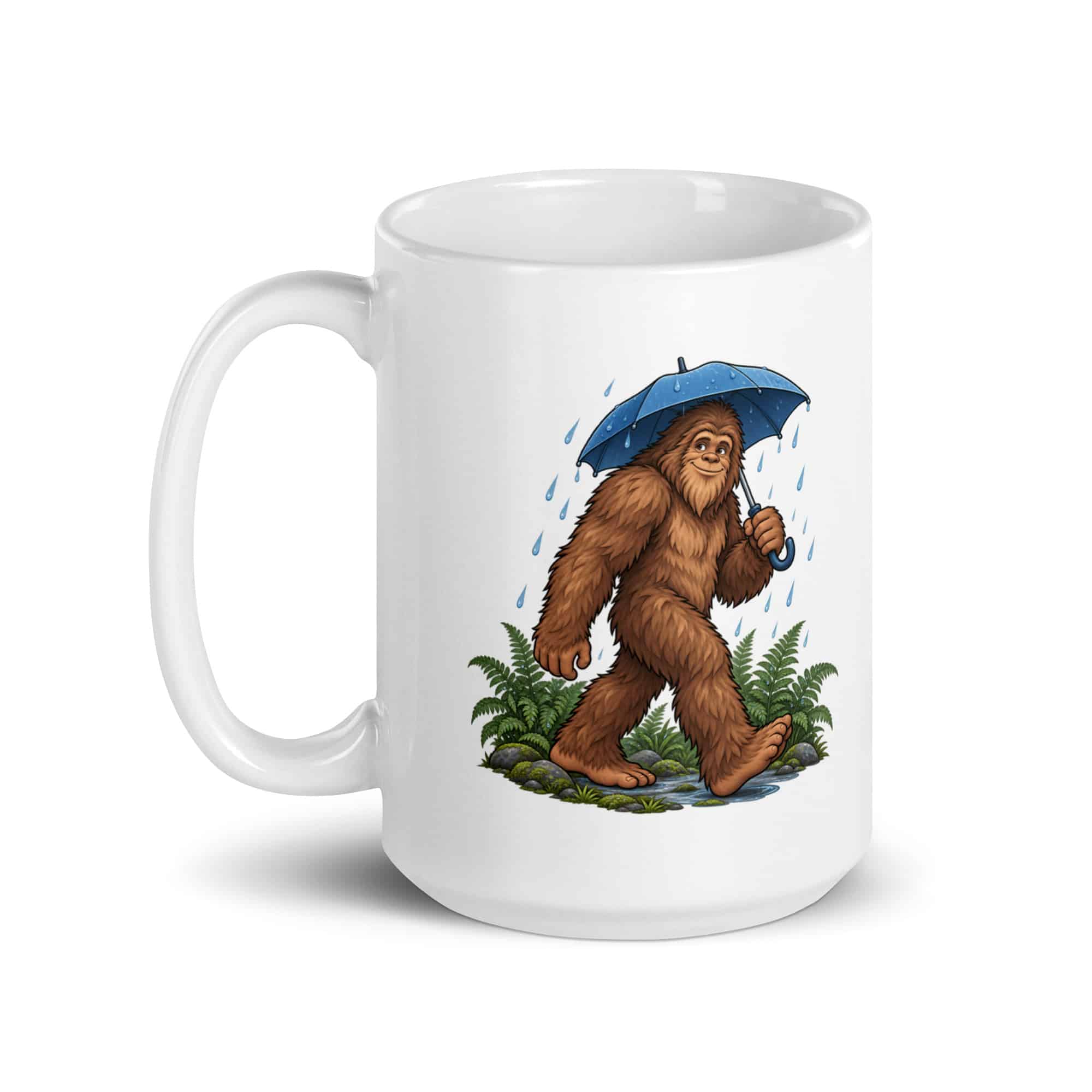 Bigfoot Rainy Trail White Ceramic Coffee Mug