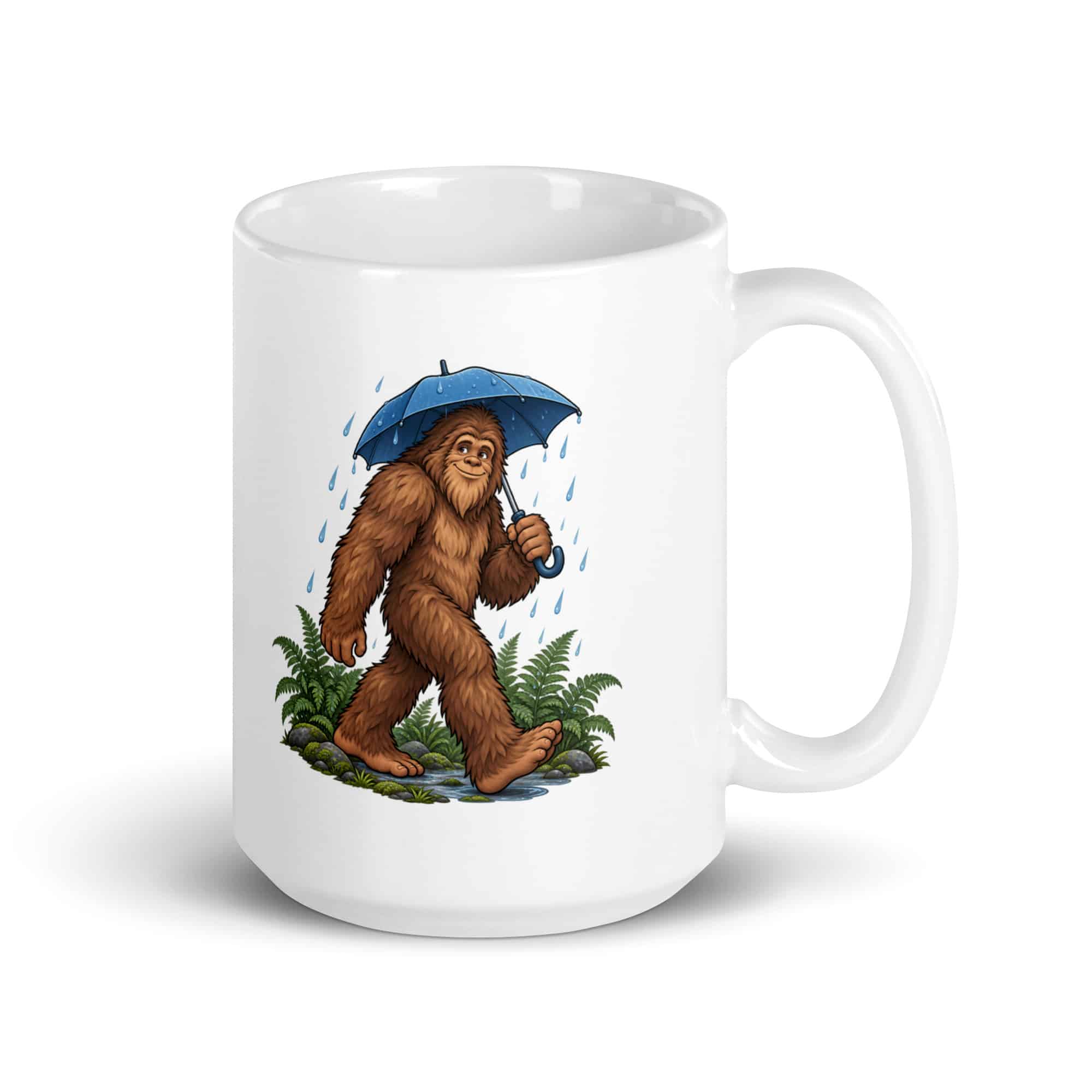 Bigfoot Rainy Trail White Ceramic Coffee Mug