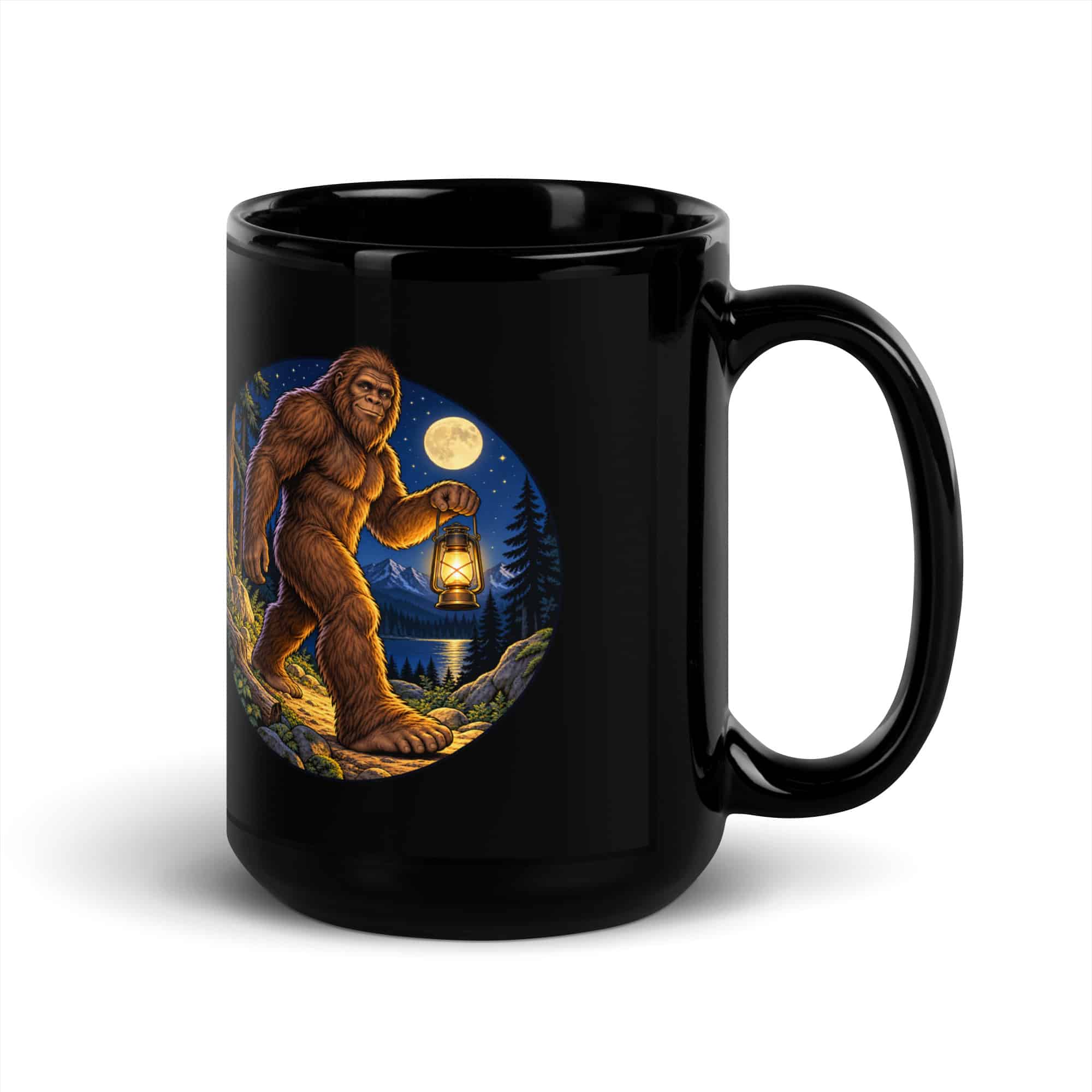 Lantern Bigfoot Black Mug