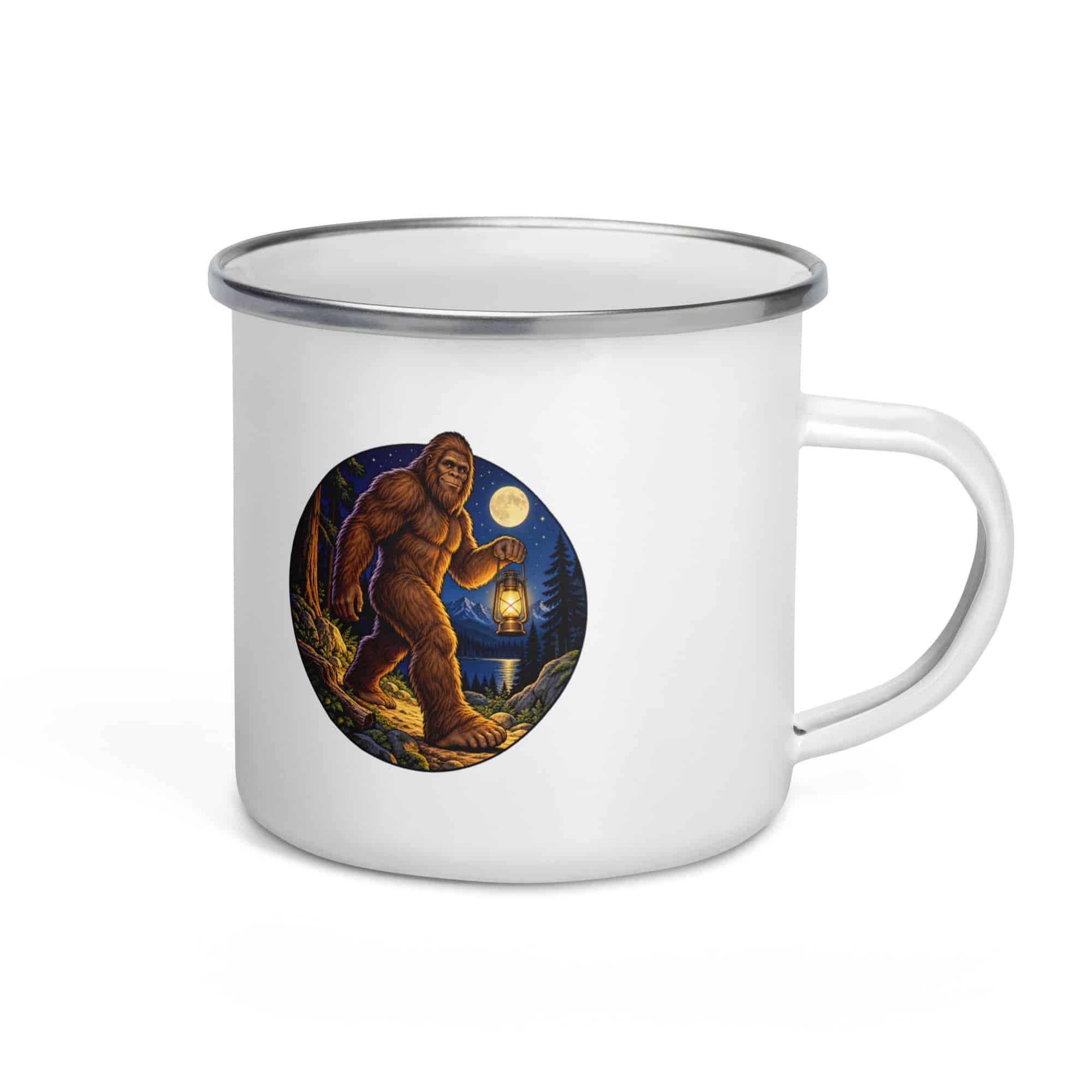 Bigfoot Lantern Night Walk Enamel Camp Mug