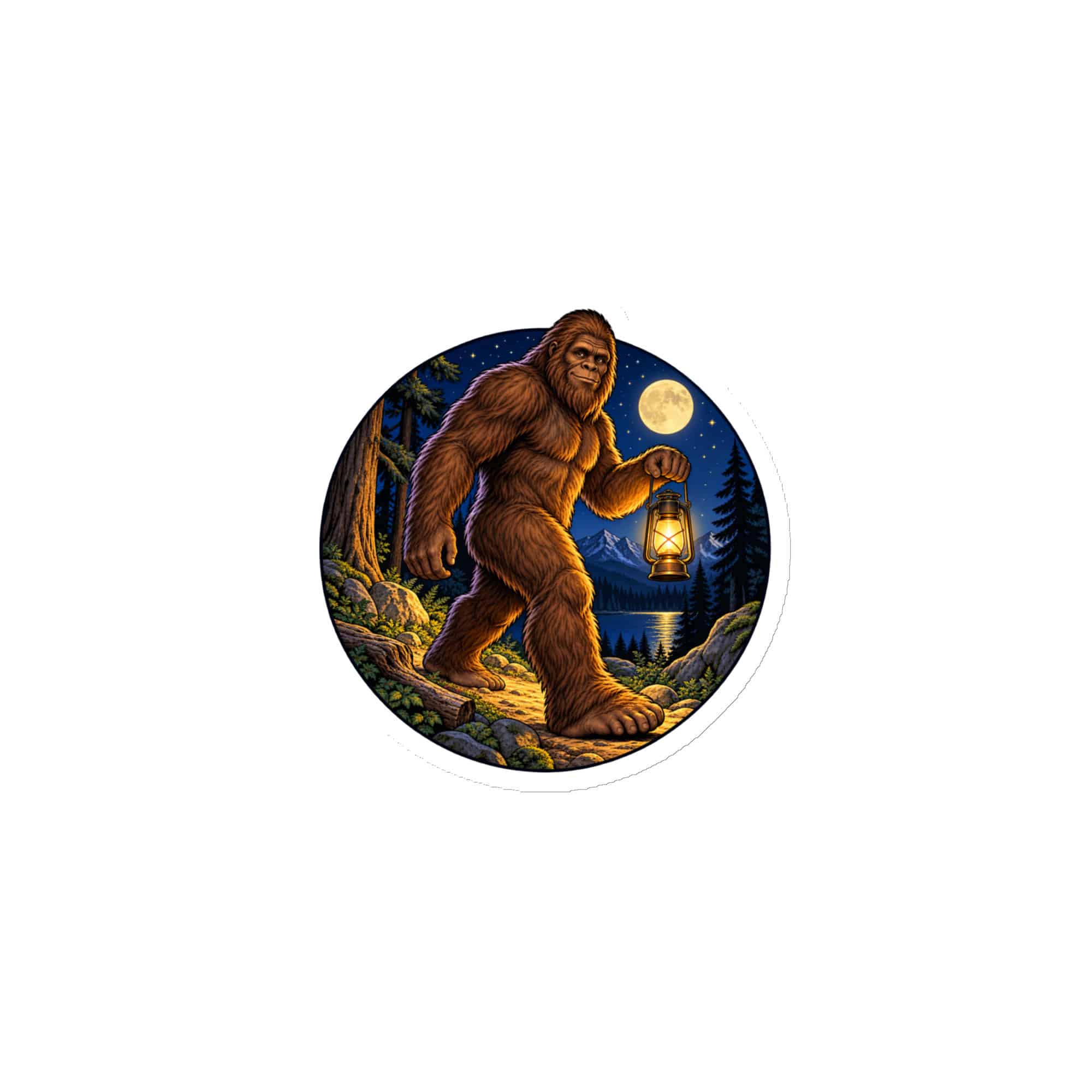 Bigfoot Lantern Night Walk Die-Cut Magnet