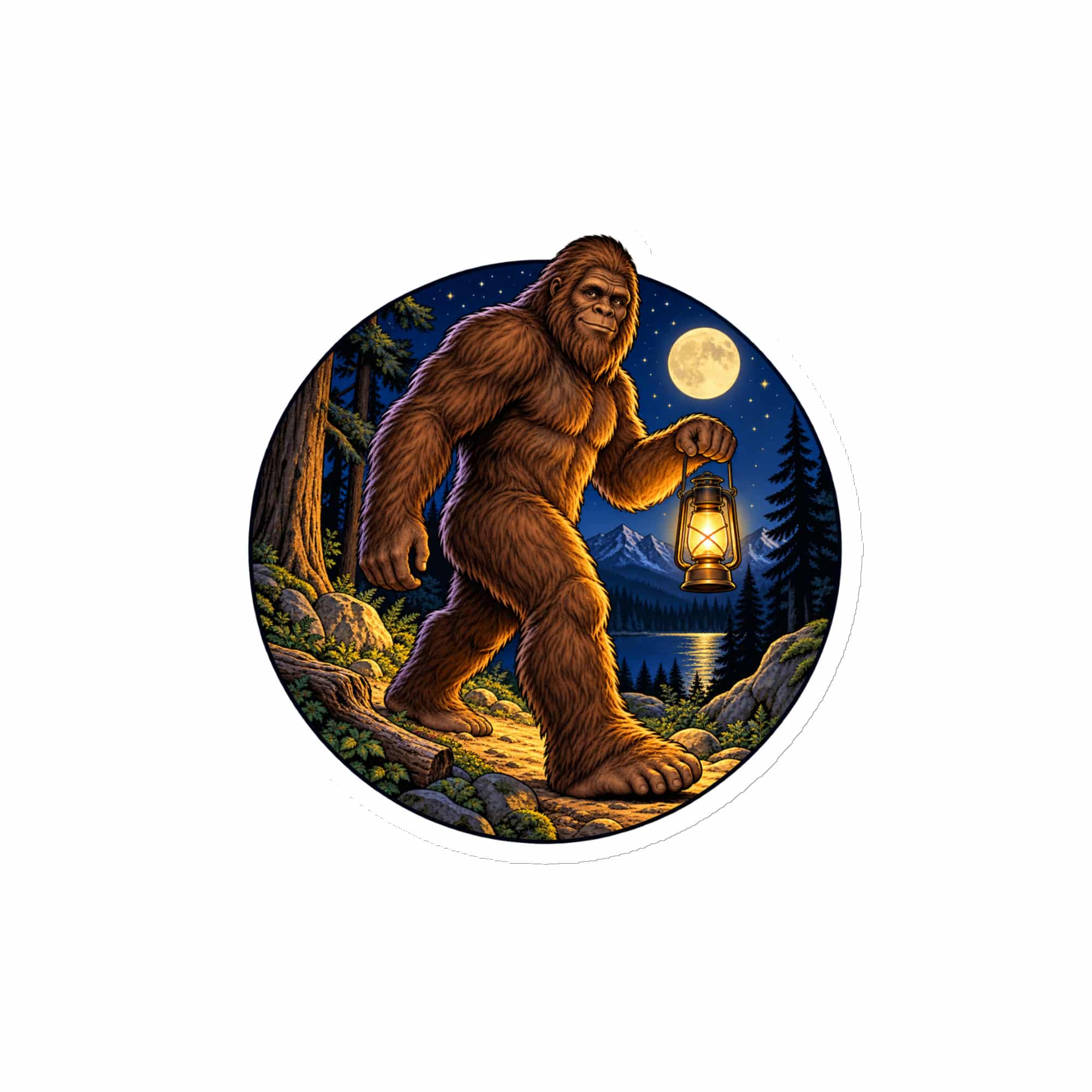 Bigfoot Lantern Night Walk Die-Cut Magnet
