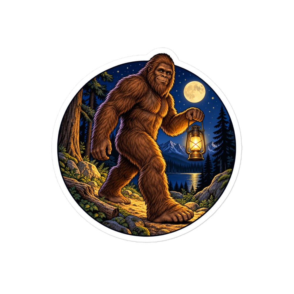 Bigfoot Lantern Night Walk Vinyl Sticker