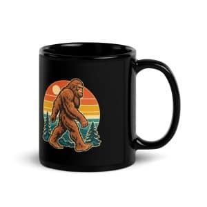27 Bigfoot Retro Groove Black Glossy Coffee Mug - 11 oz - Handle on Right