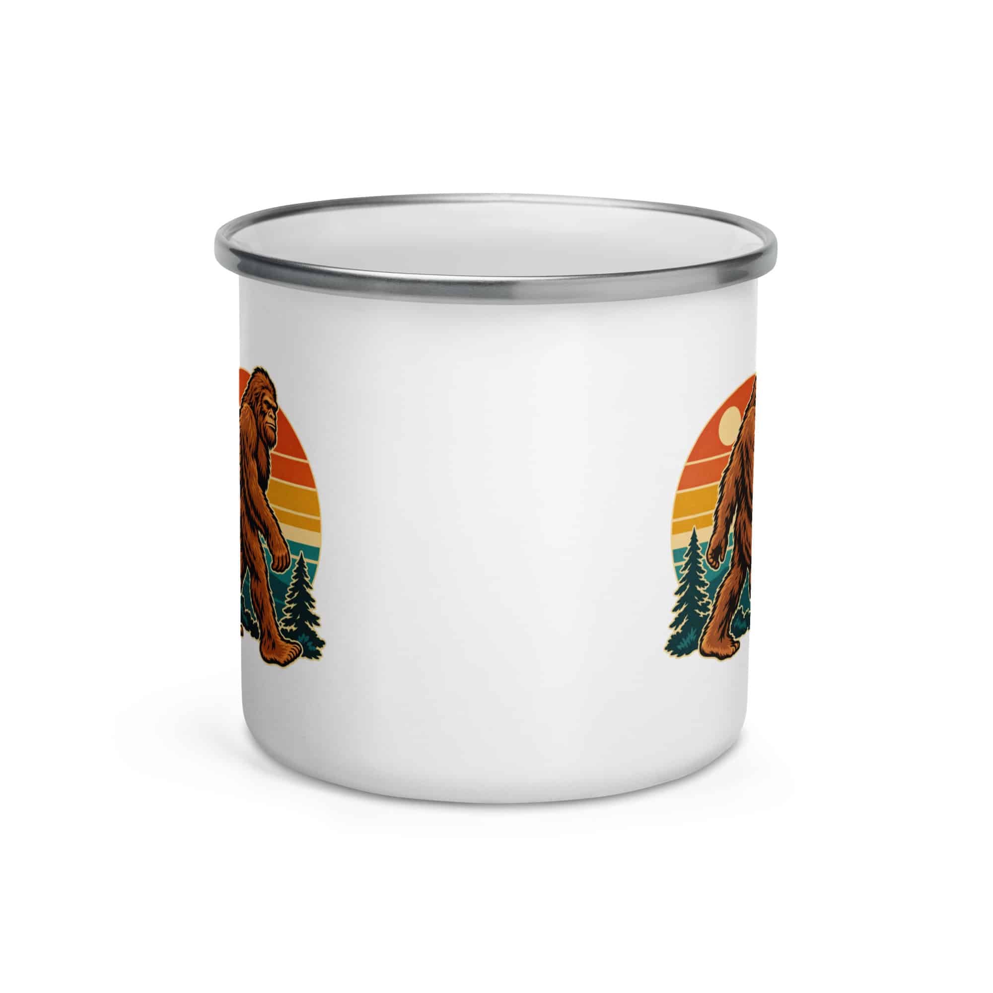 Retro Bigfoot Sunset Enamel Camp Mug
