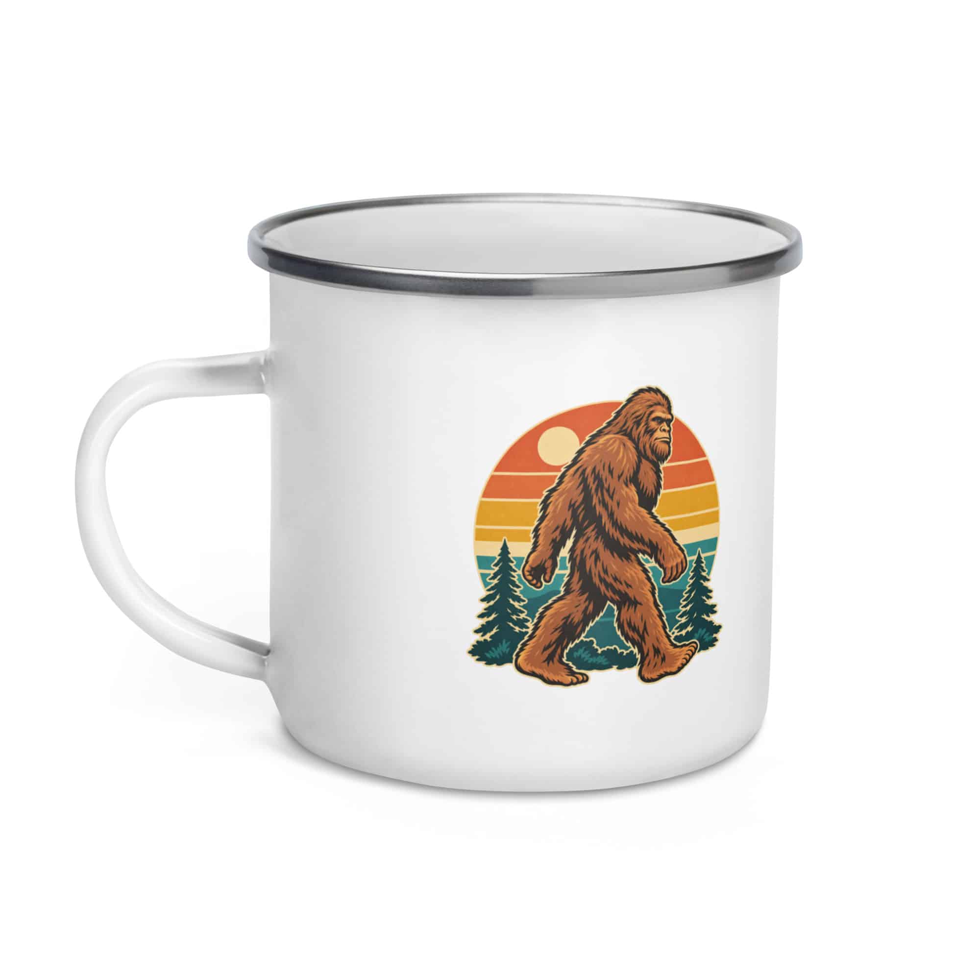 Retro Bigfoot Sunset Enamel Camp Mug