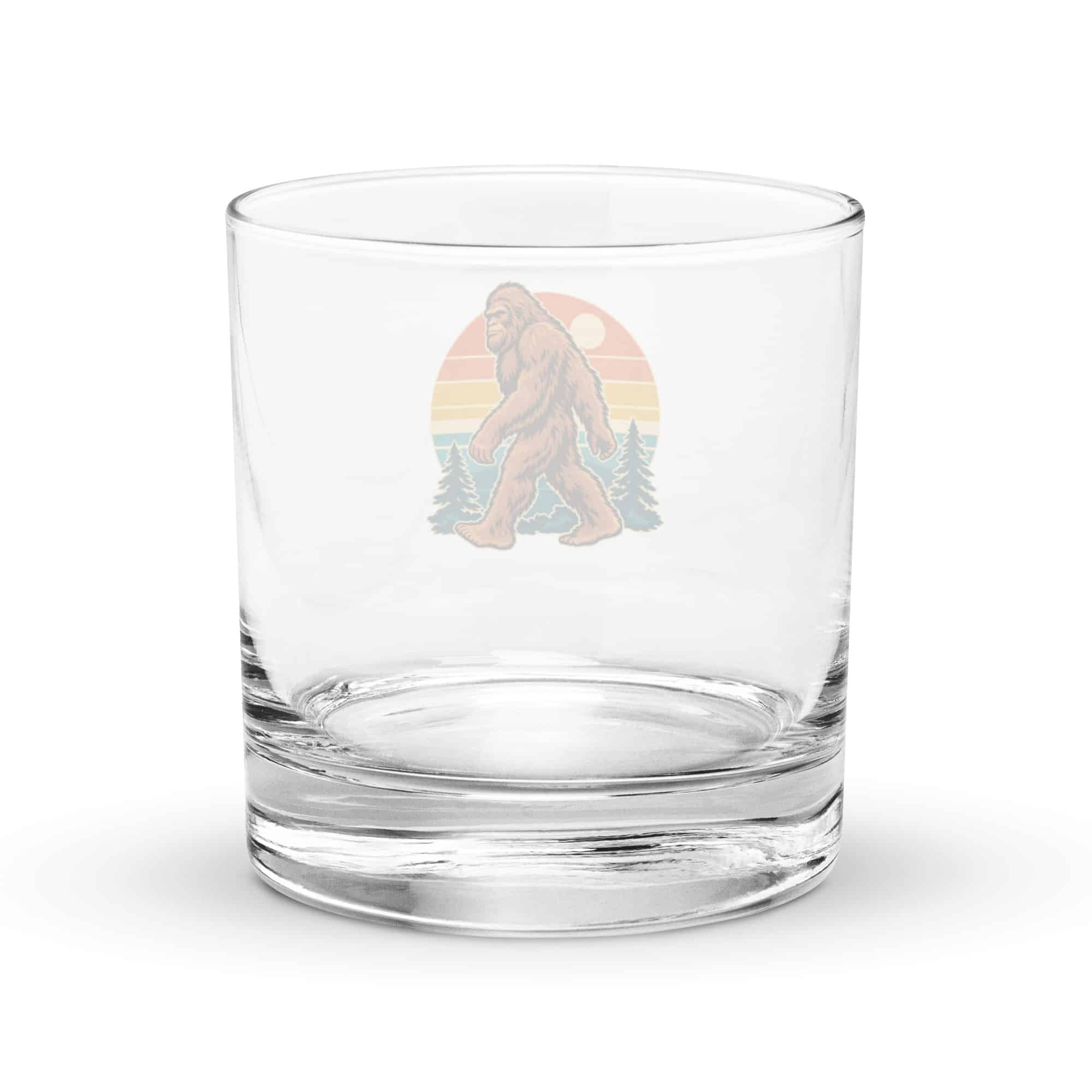 Retro Sunset Bigfoot Rocks Glass