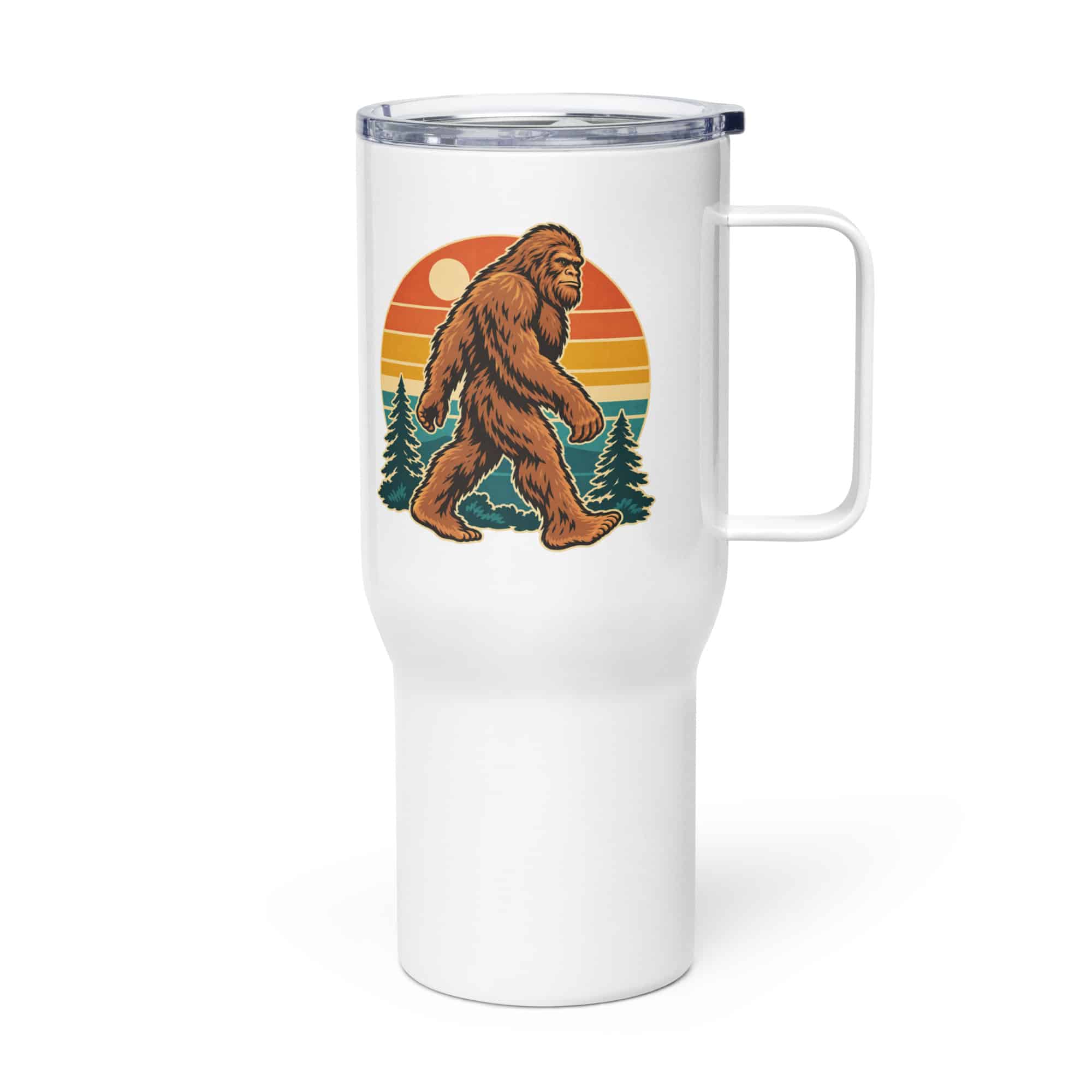 Retro Bigfoot Sunset Travel Mug