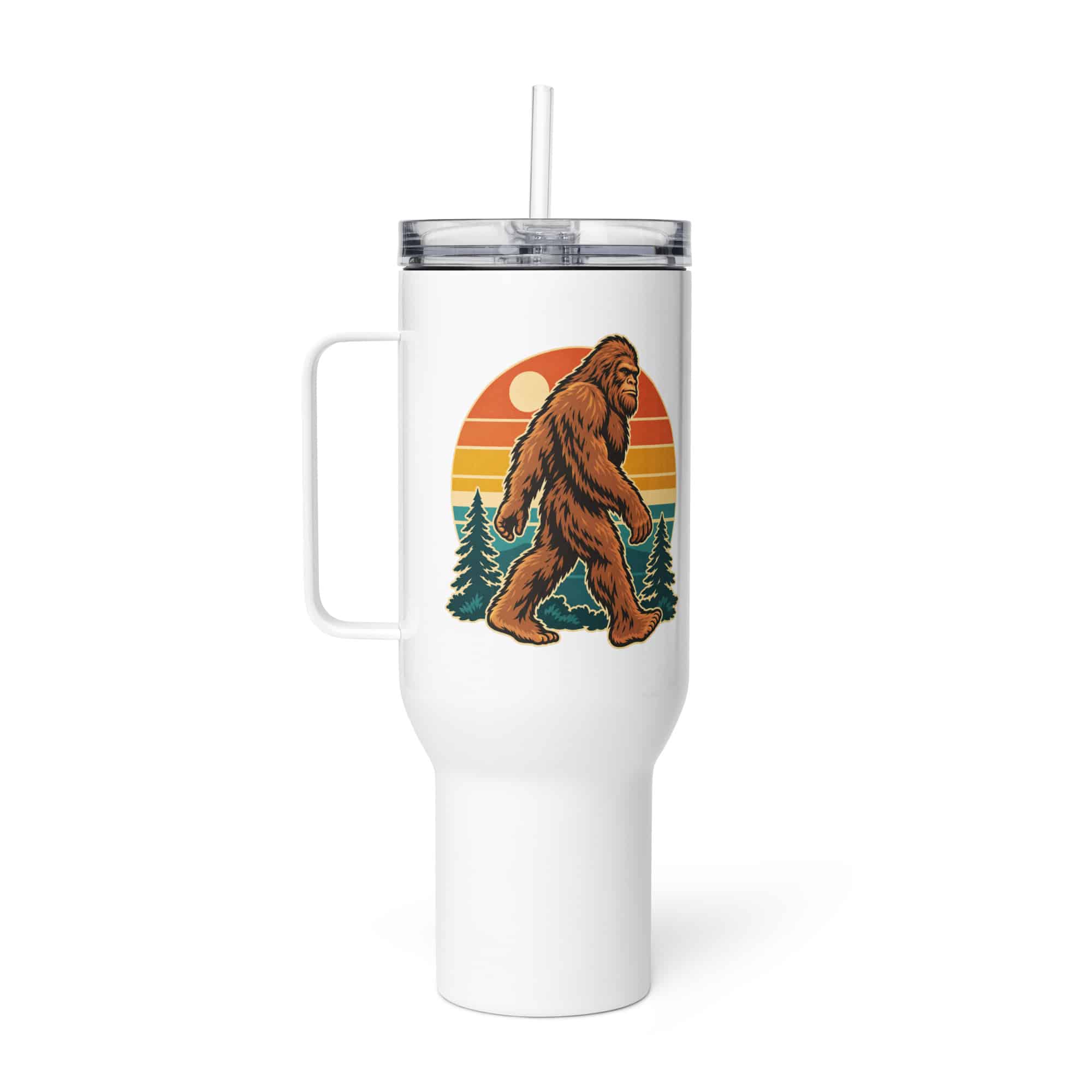 Retro Bigfoot Sunset Travel Mug