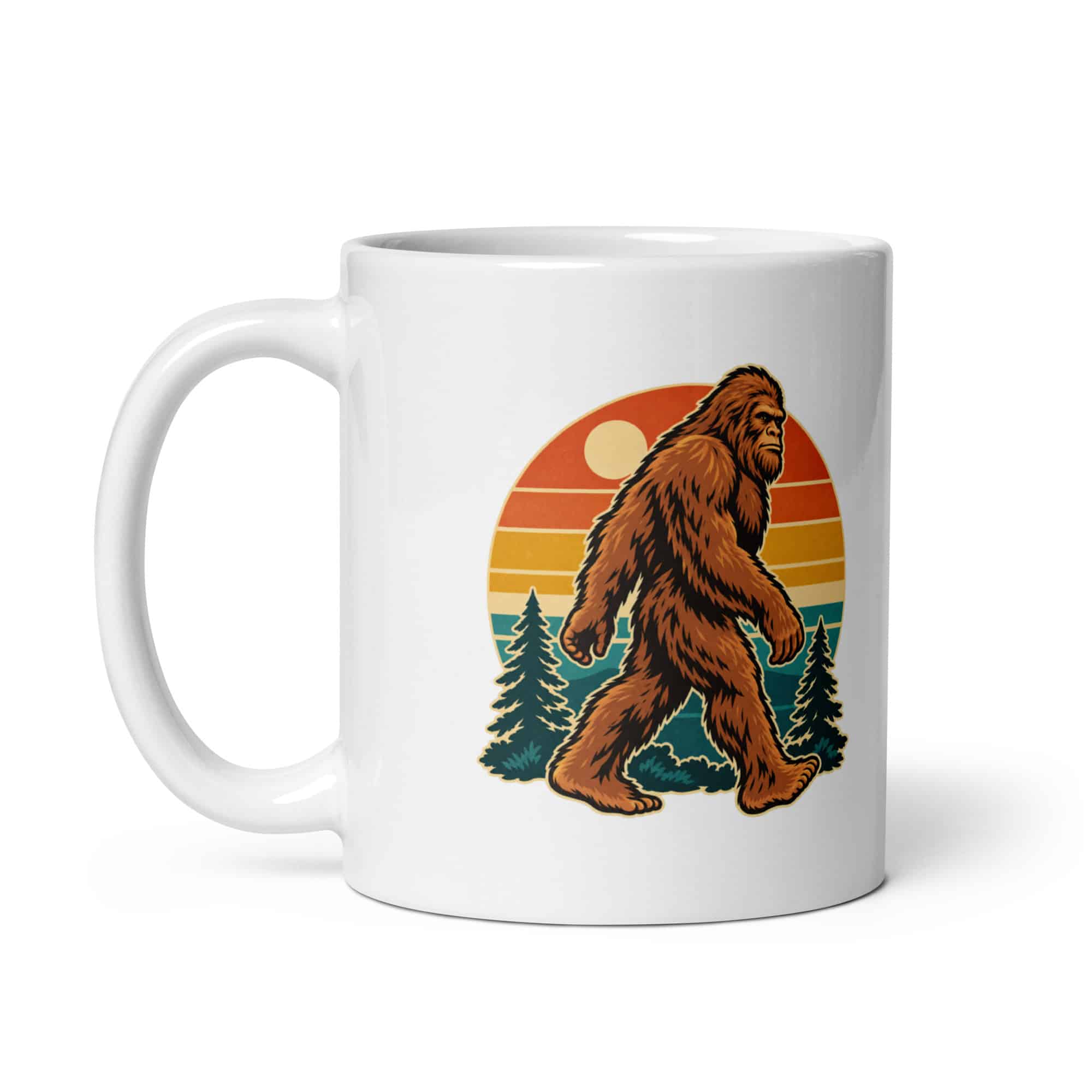 Retro Bigfoot Sunset White Ceramic Coffee Mug