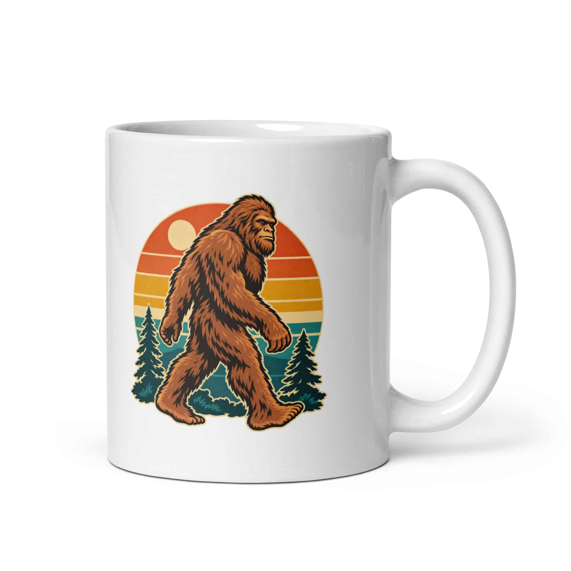 Retro Bigfoot Sunset White Ceramic Coffee Mug