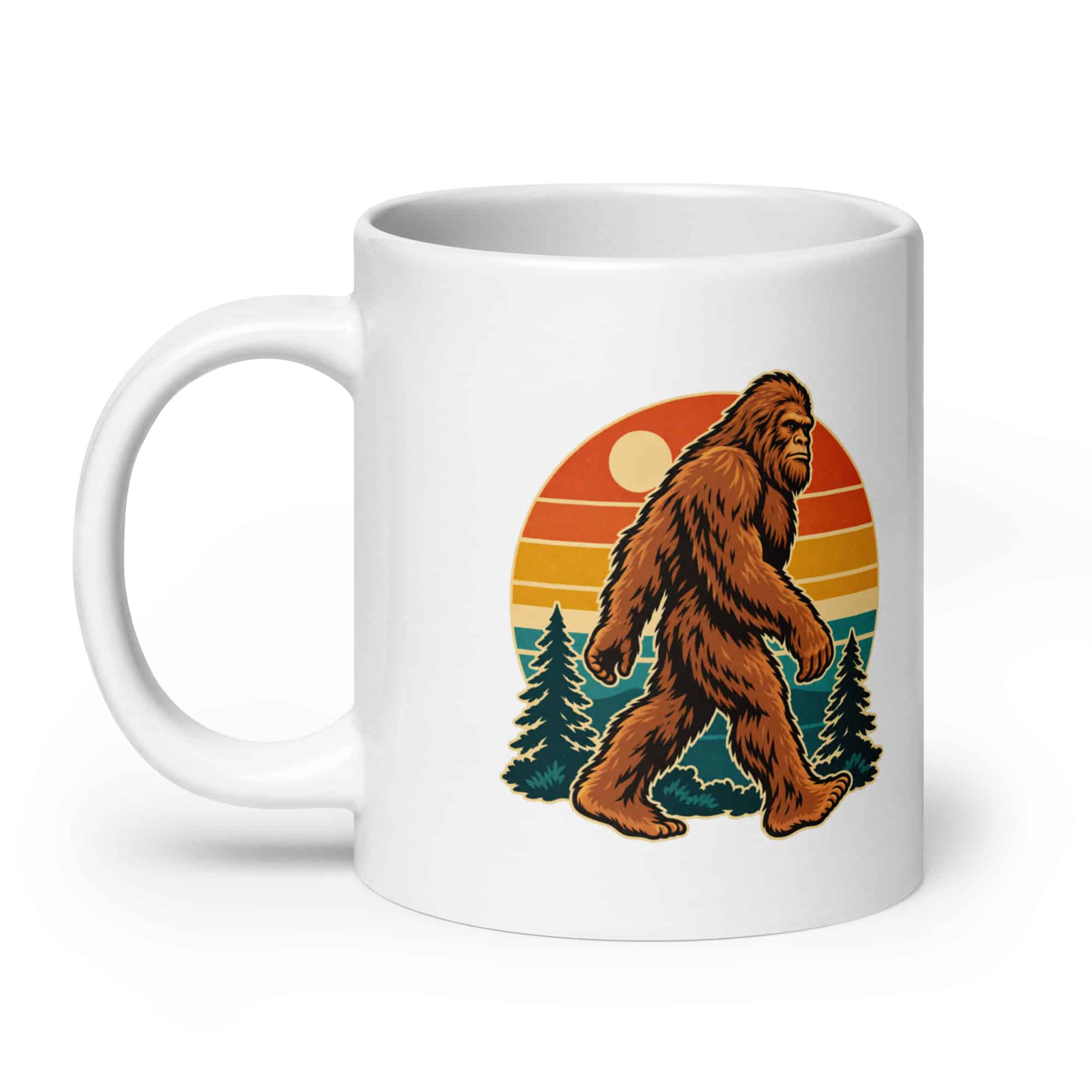 Retro Bigfoot Sunset White Ceramic Coffee Mug