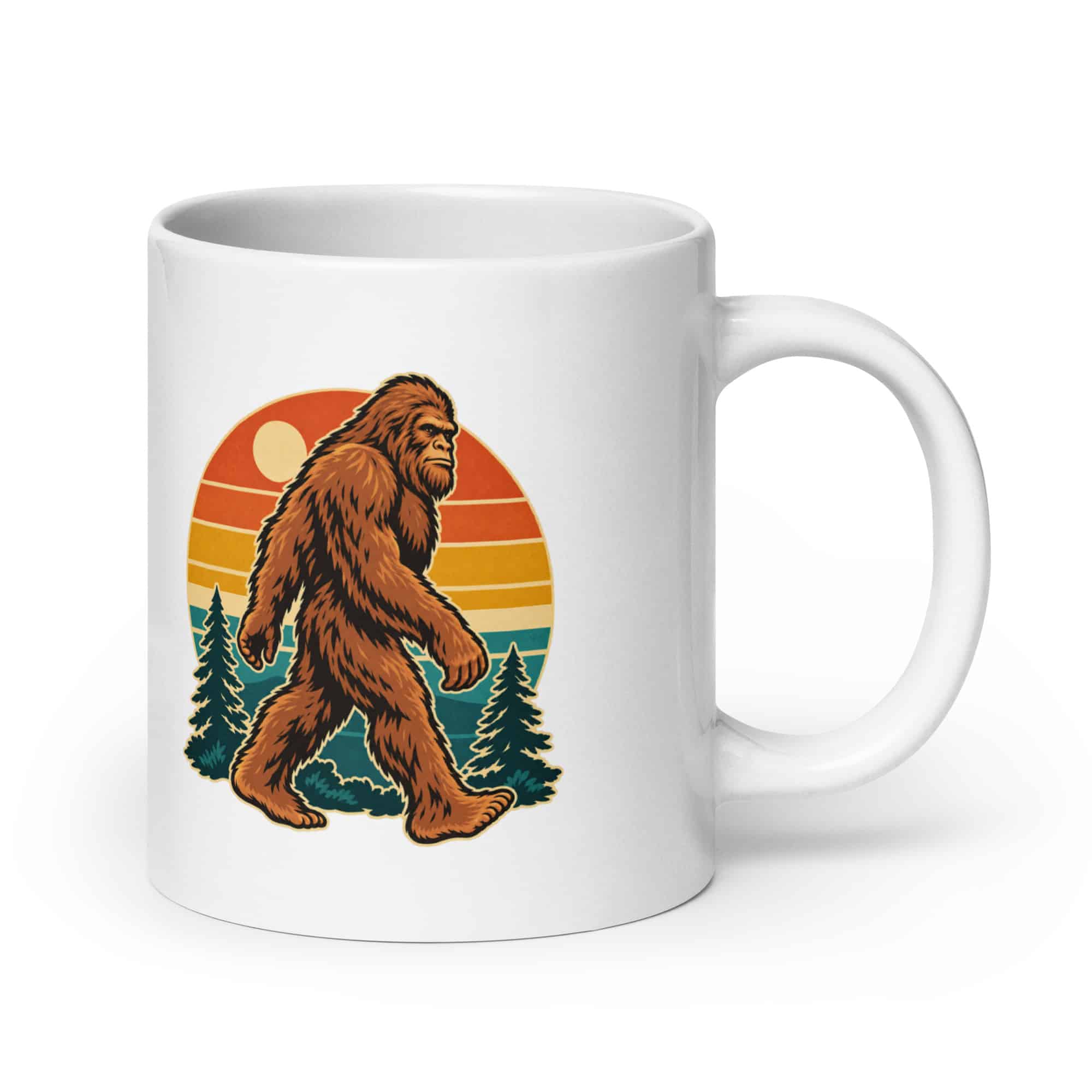 Retro Bigfoot Sunset White Ceramic Coffee Mug