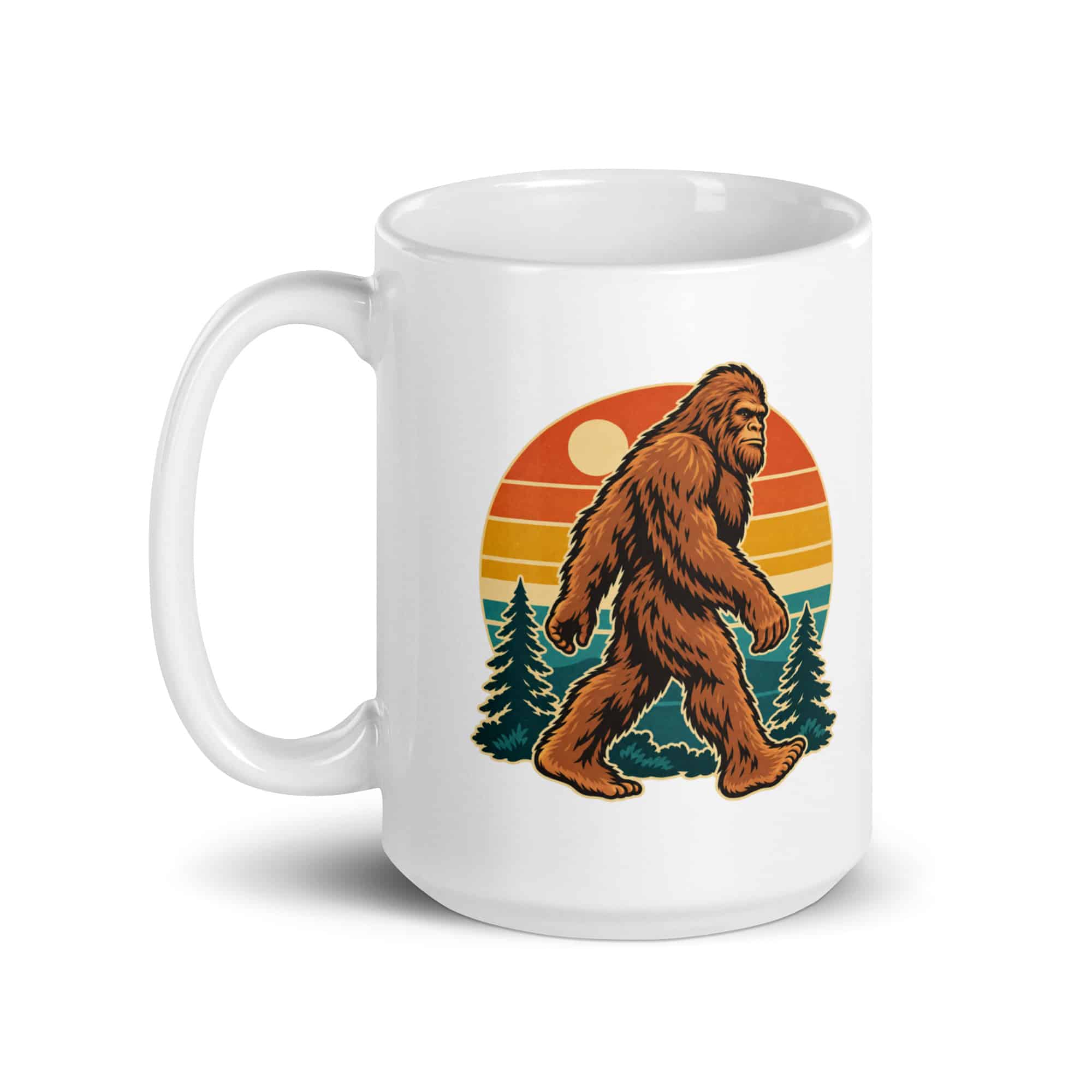 Retro Bigfoot Sunset White Ceramic Coffee Mug
