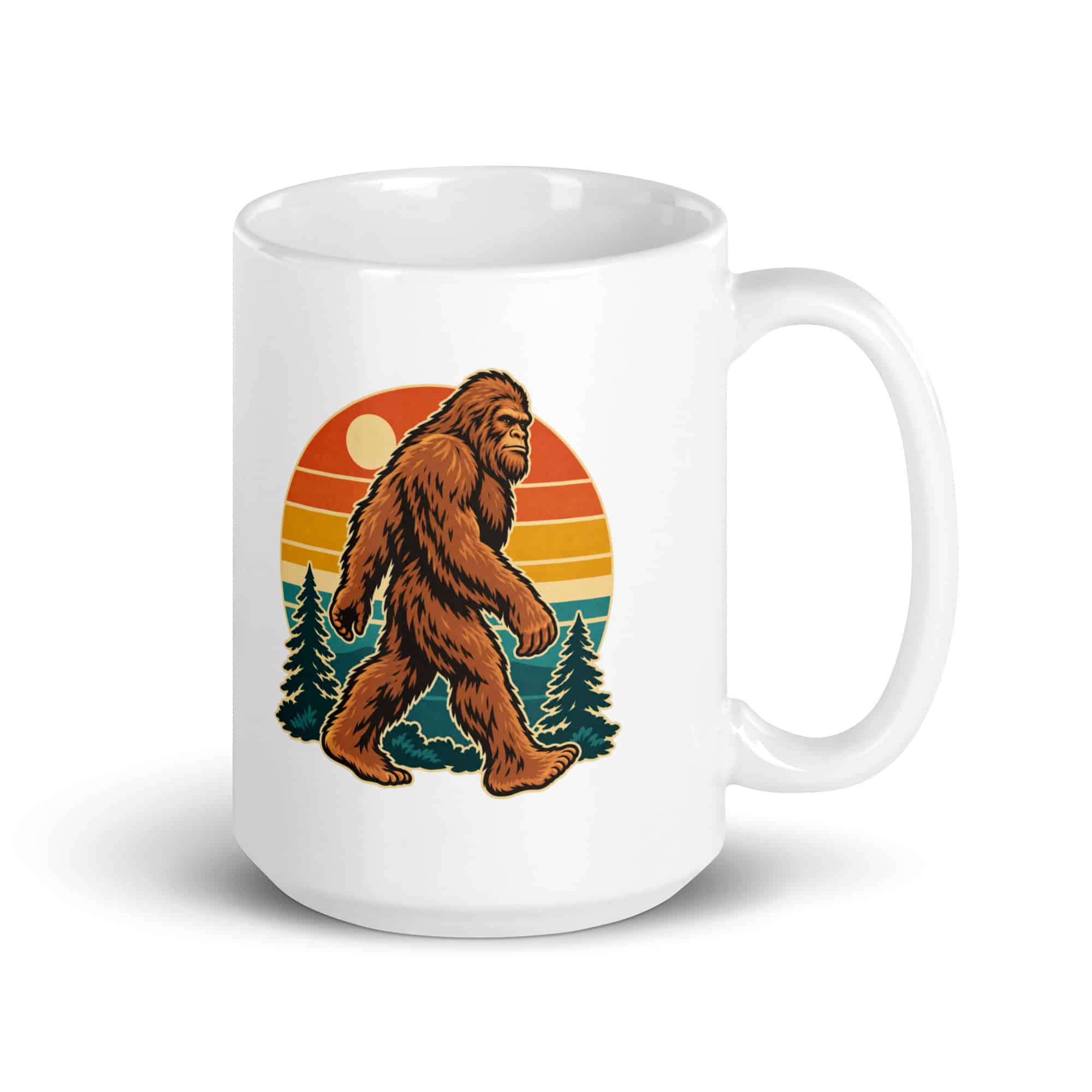 Retro Bigfoot Sunset White Ceramic Coffee Mug