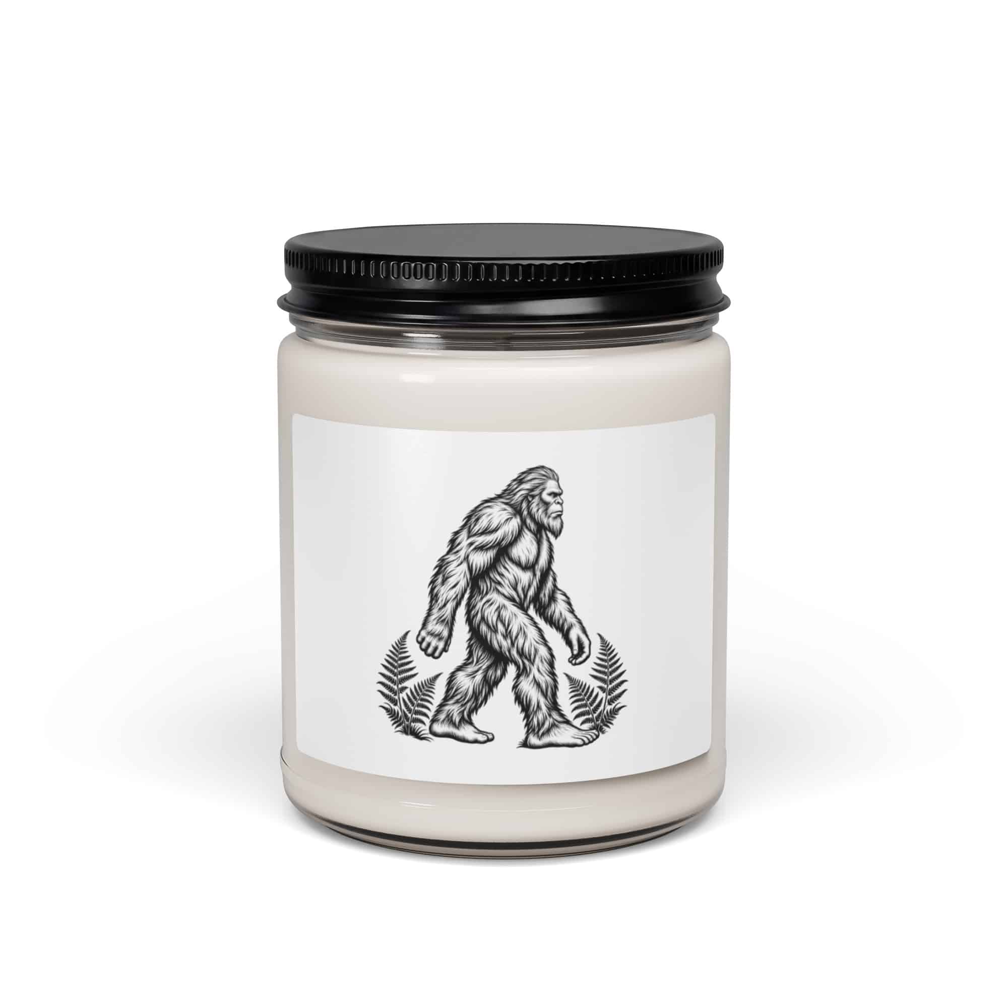 Black Ink Woodcut Bigfoot Candle