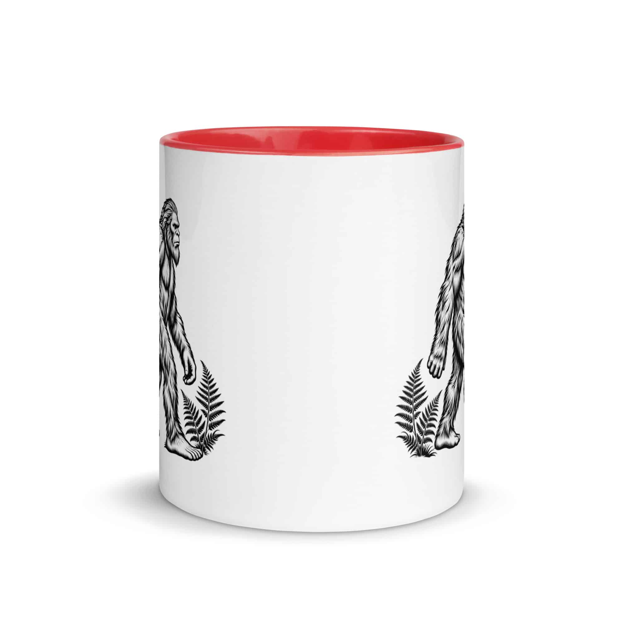 Black Ink Woodcut Bigfoot Color Inside Mug