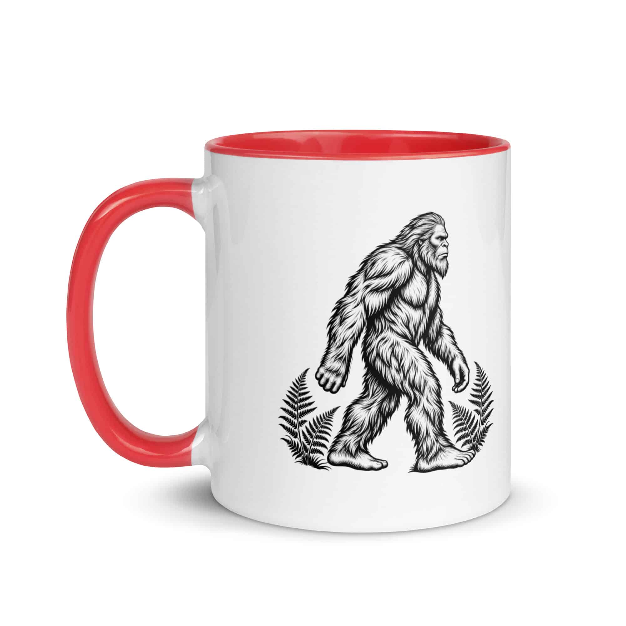 Black Ink Woodcut Bigfoot Color Inside Mug