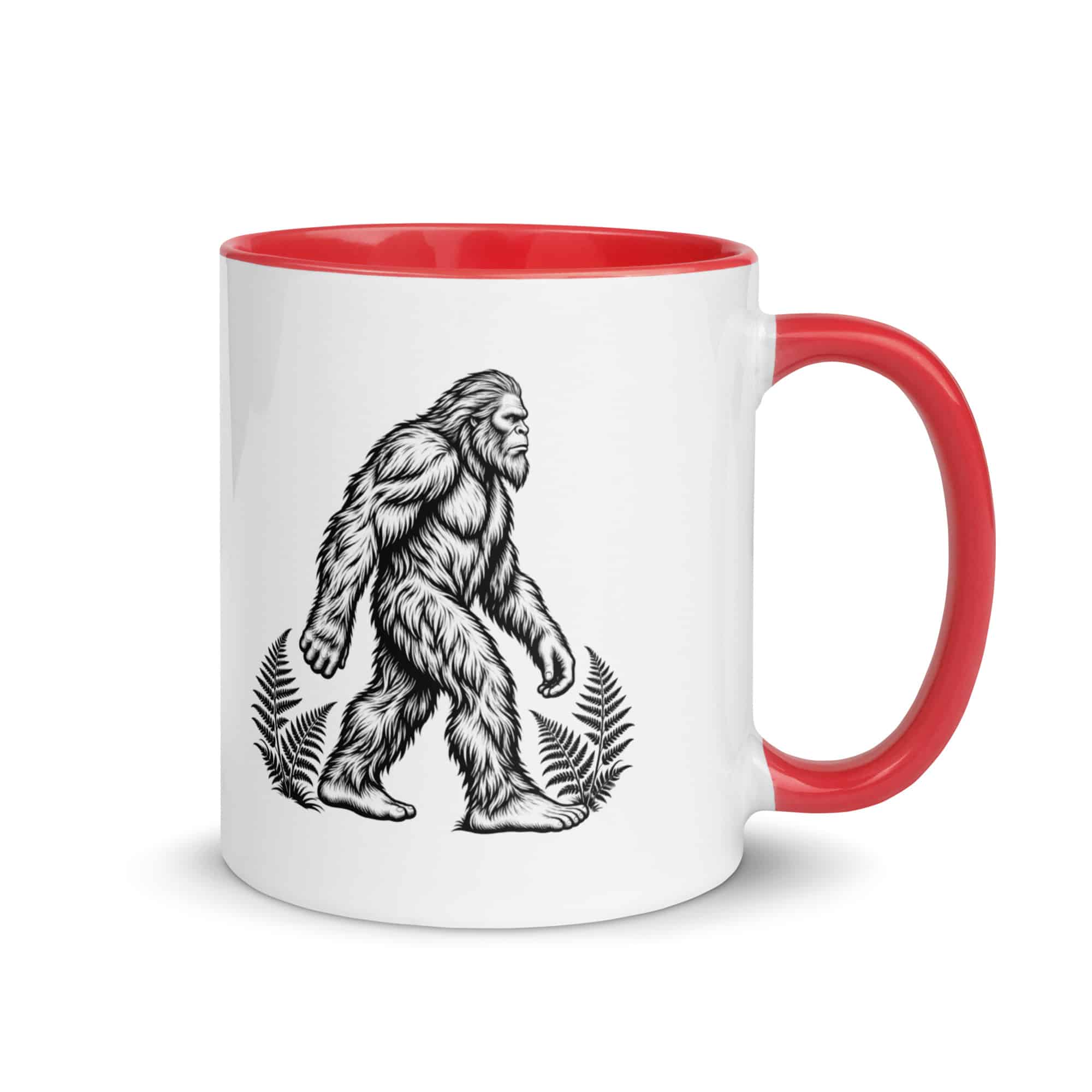 Black Ink Woodcut Bigfoot Color Inside Mug