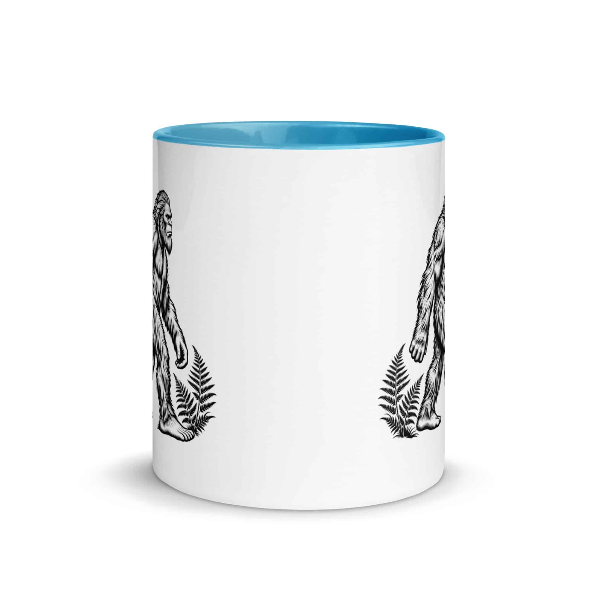 Black Ink Woodcut Bigfoot Color Inside Mug