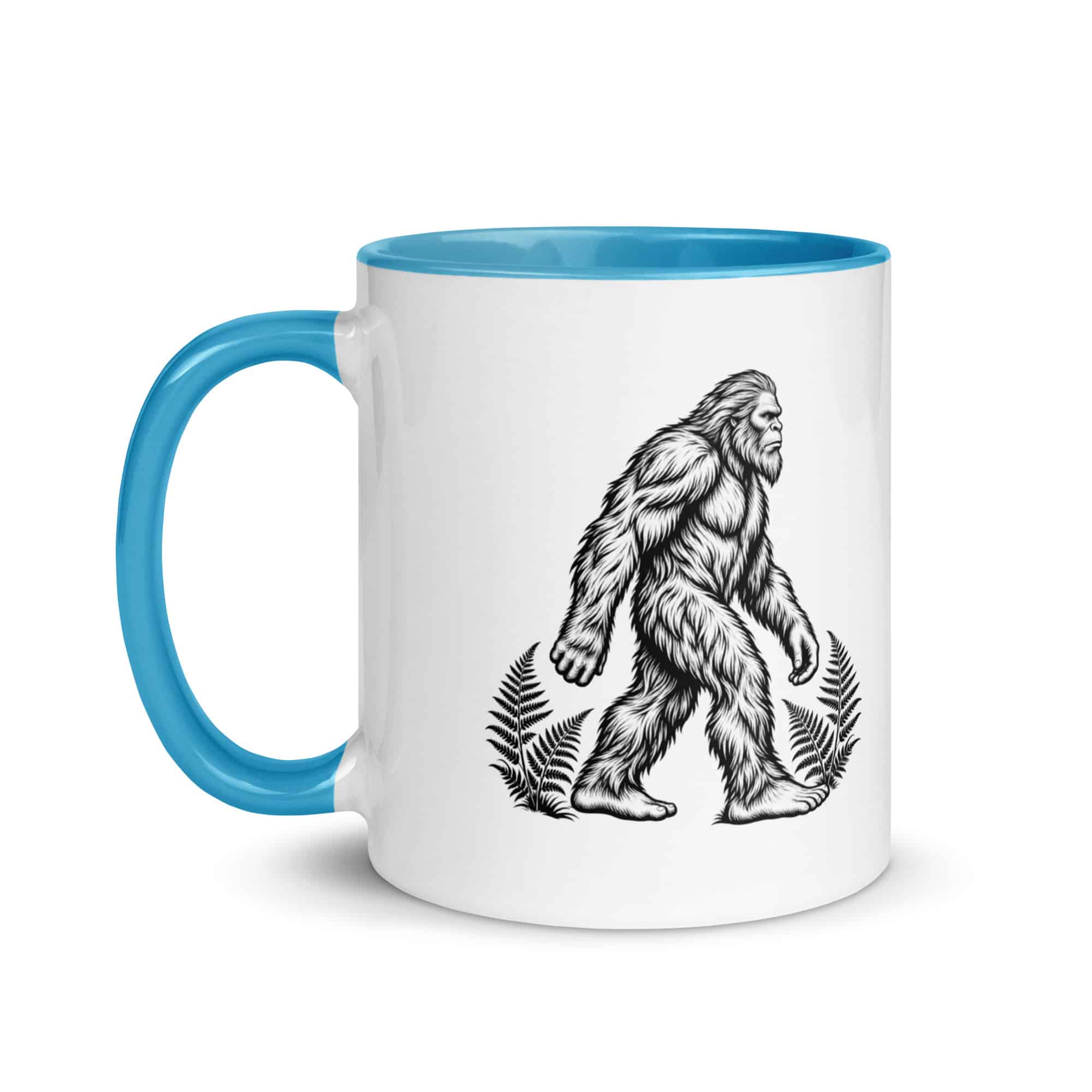 Black Ink Woodcut Bigfoot Color Inside Mug