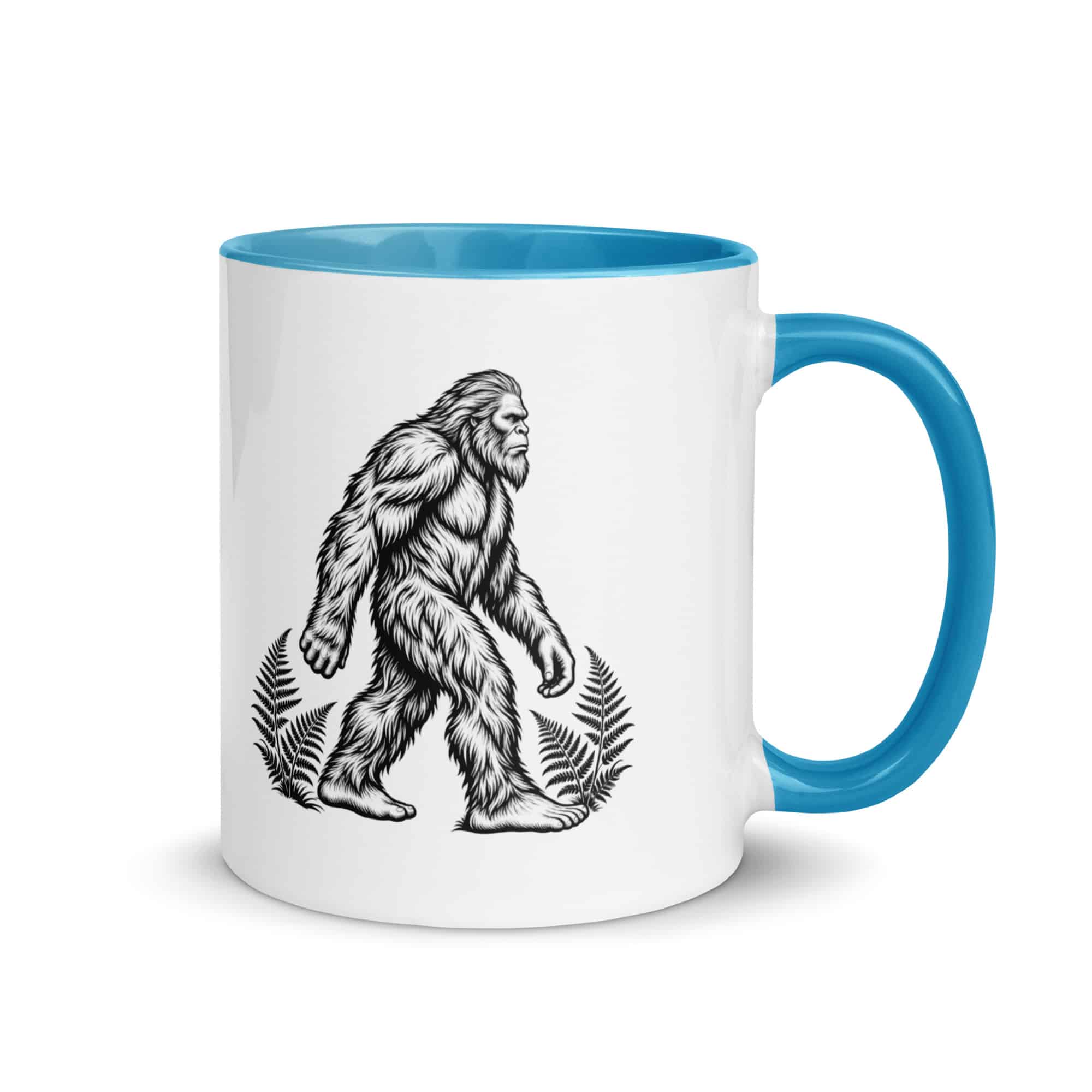 Black Ink Woodcut Bigfoot Color Inside Mug