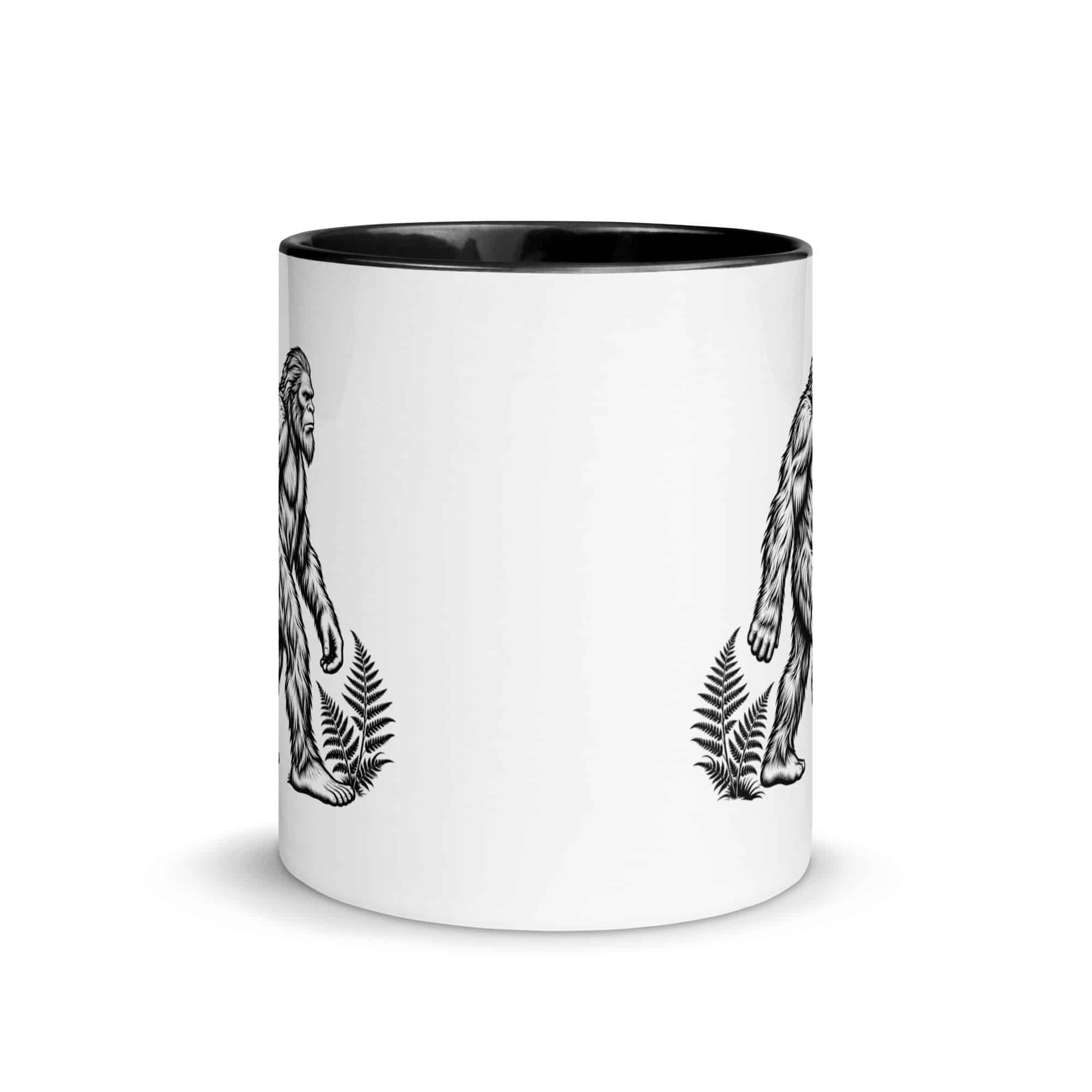 Black Ink Woodcut Bigfoot Color Inside Mug