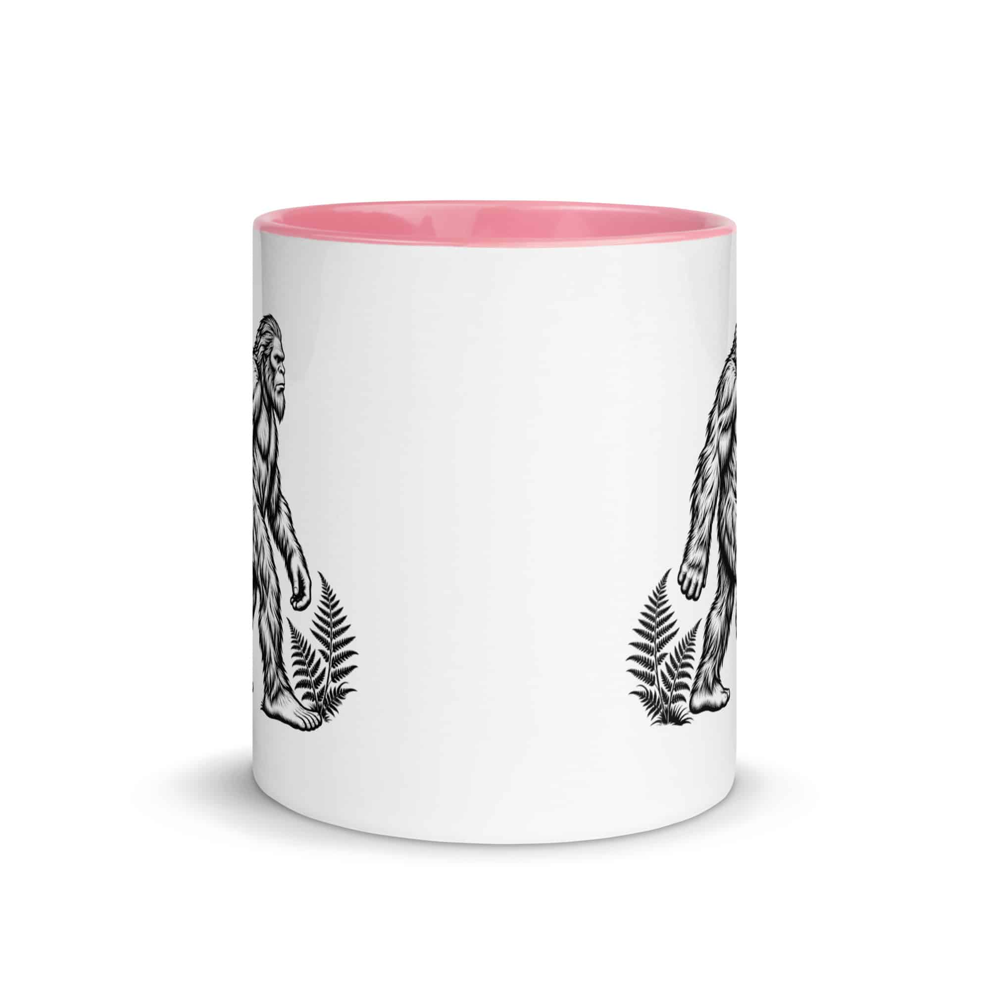 Black Ink Woodcut Bigfoot Color Inside Mug