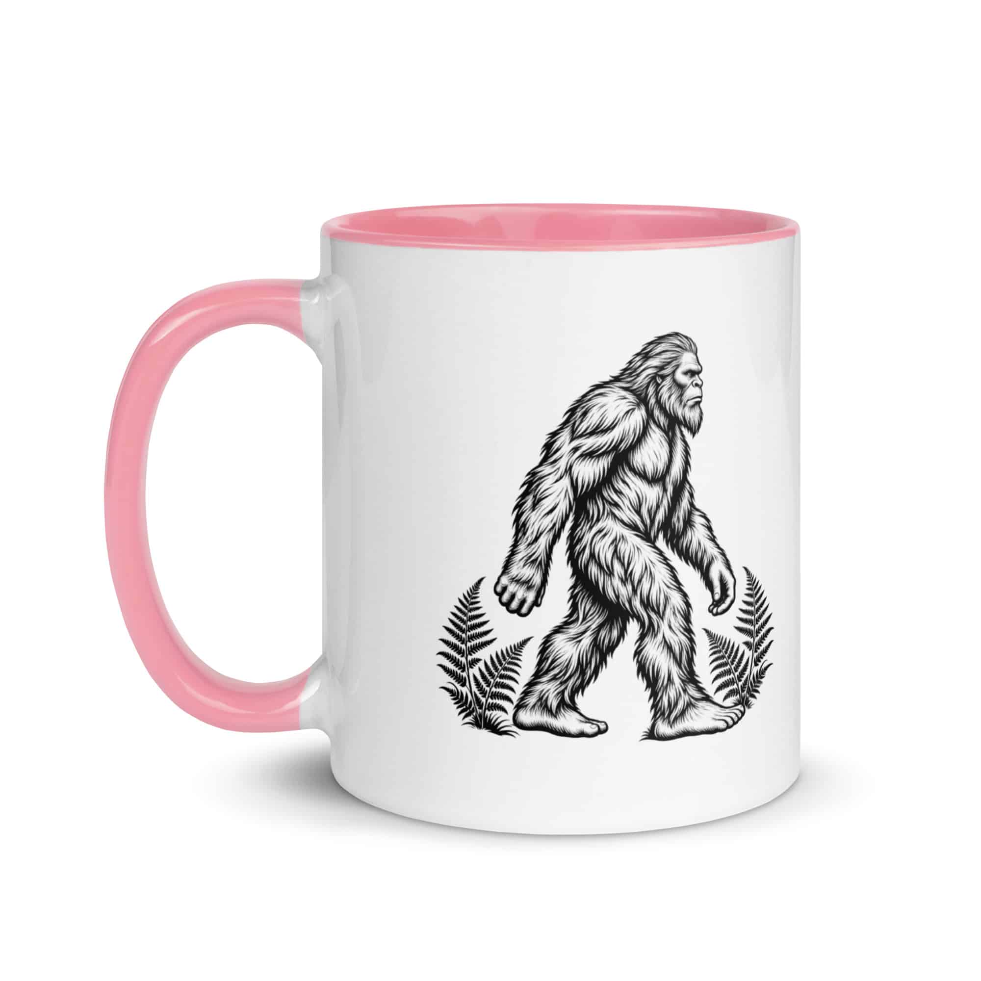 Black Ink Woodcut Bigfoot Color Inside Mug