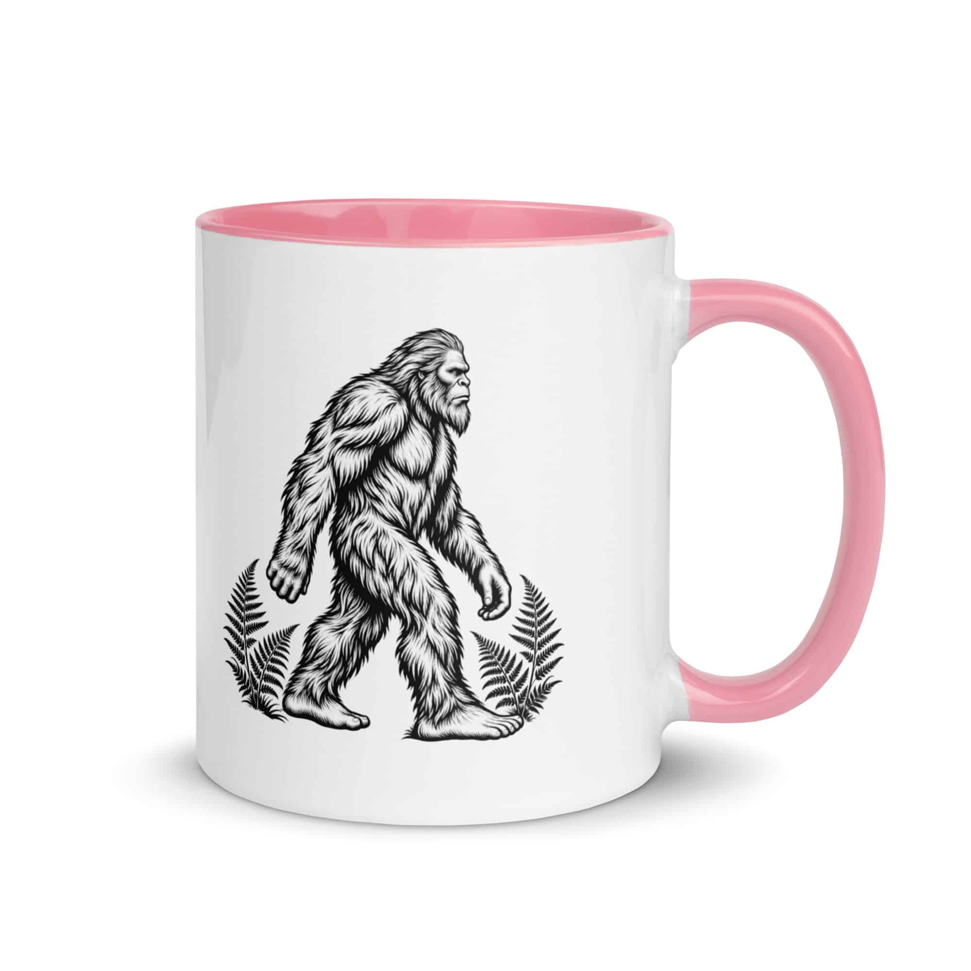 Black Ink Woodcut Bigfoot Color Inside Mug