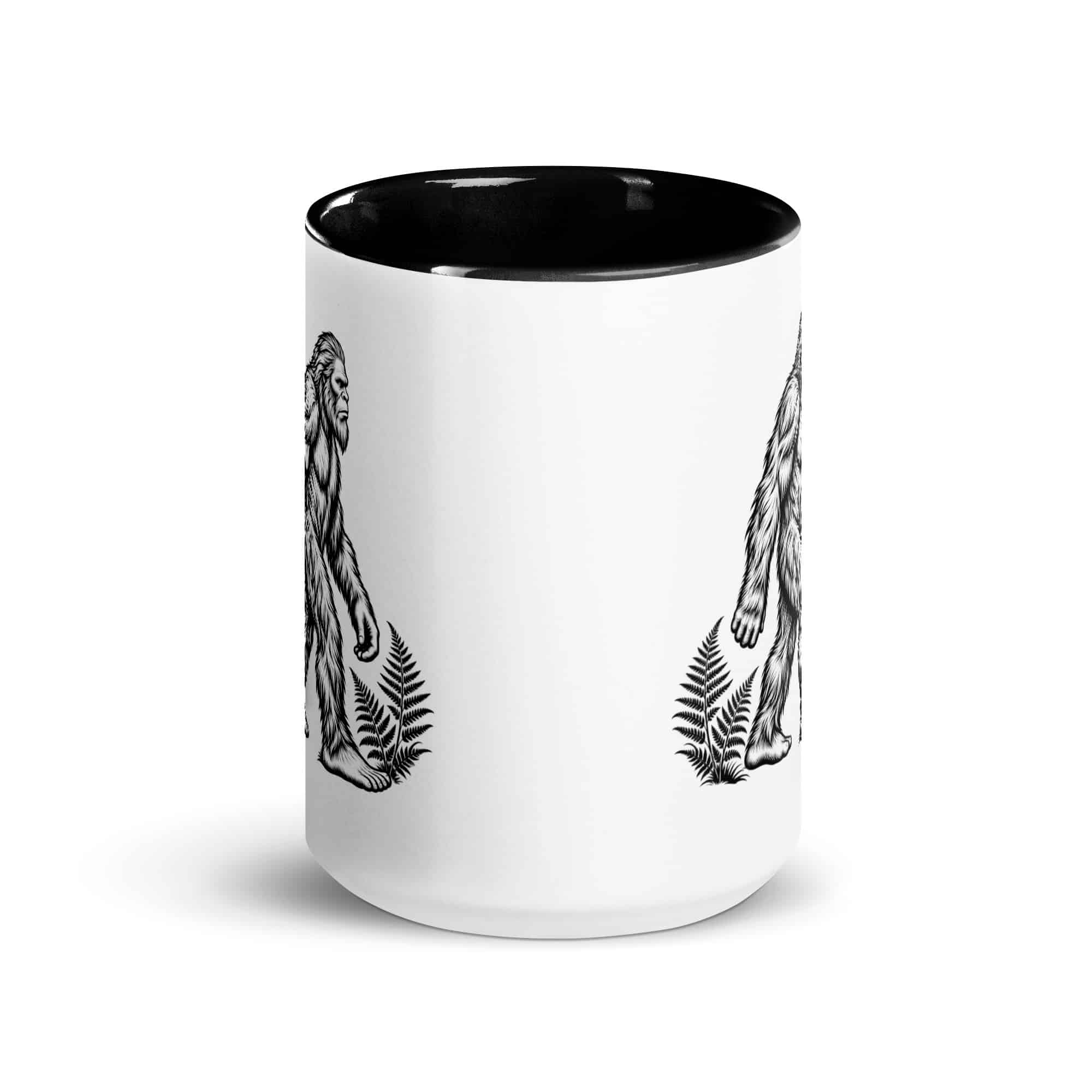 Black Ink Woodcut Bigfoot Color Inside Mug