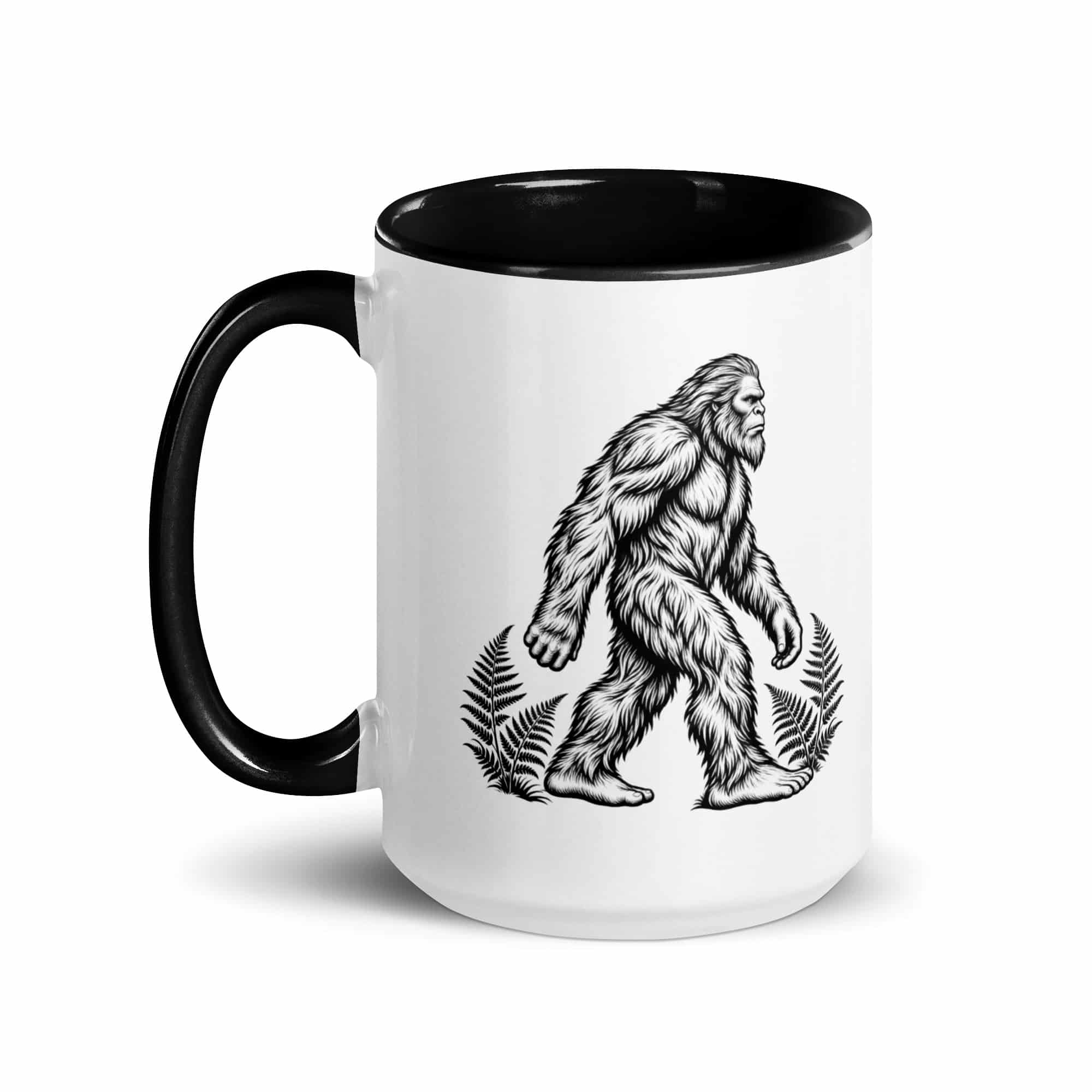 Black Ink Woodcut Bigfoot Color Inside Mug