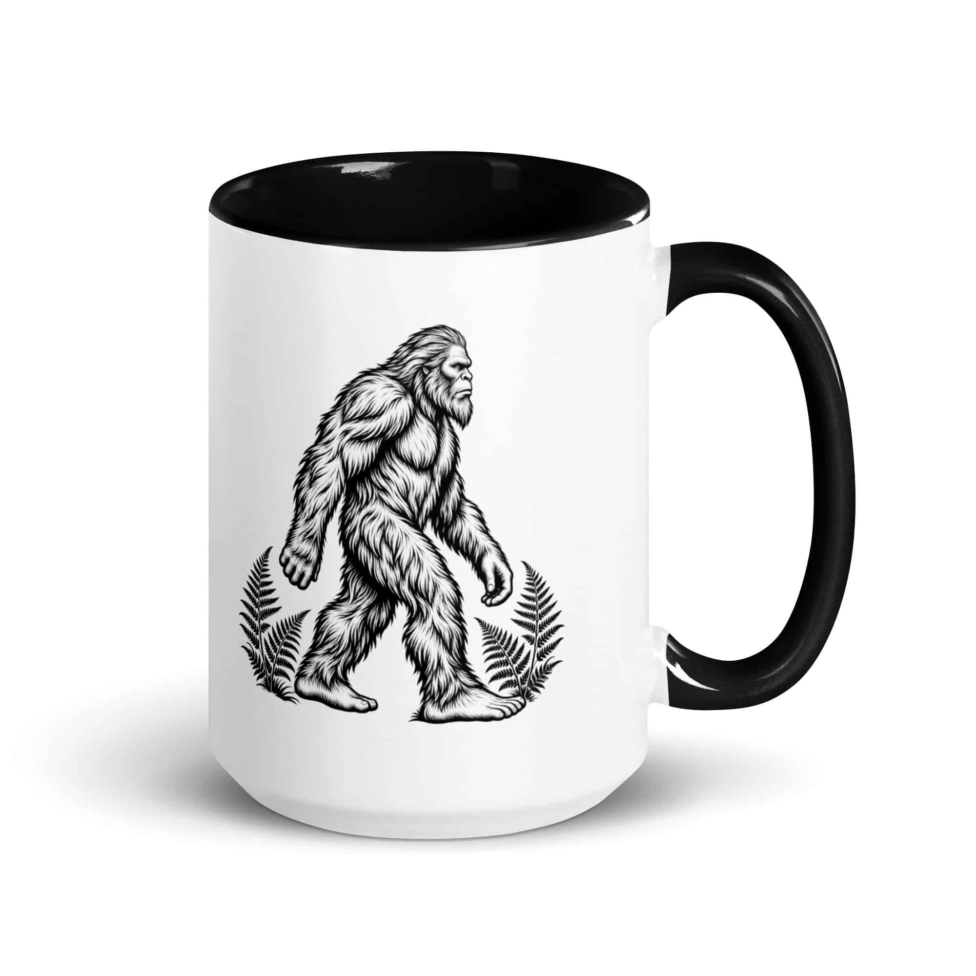 Black Ink Woodcut Bigfoot Color Inside Mug